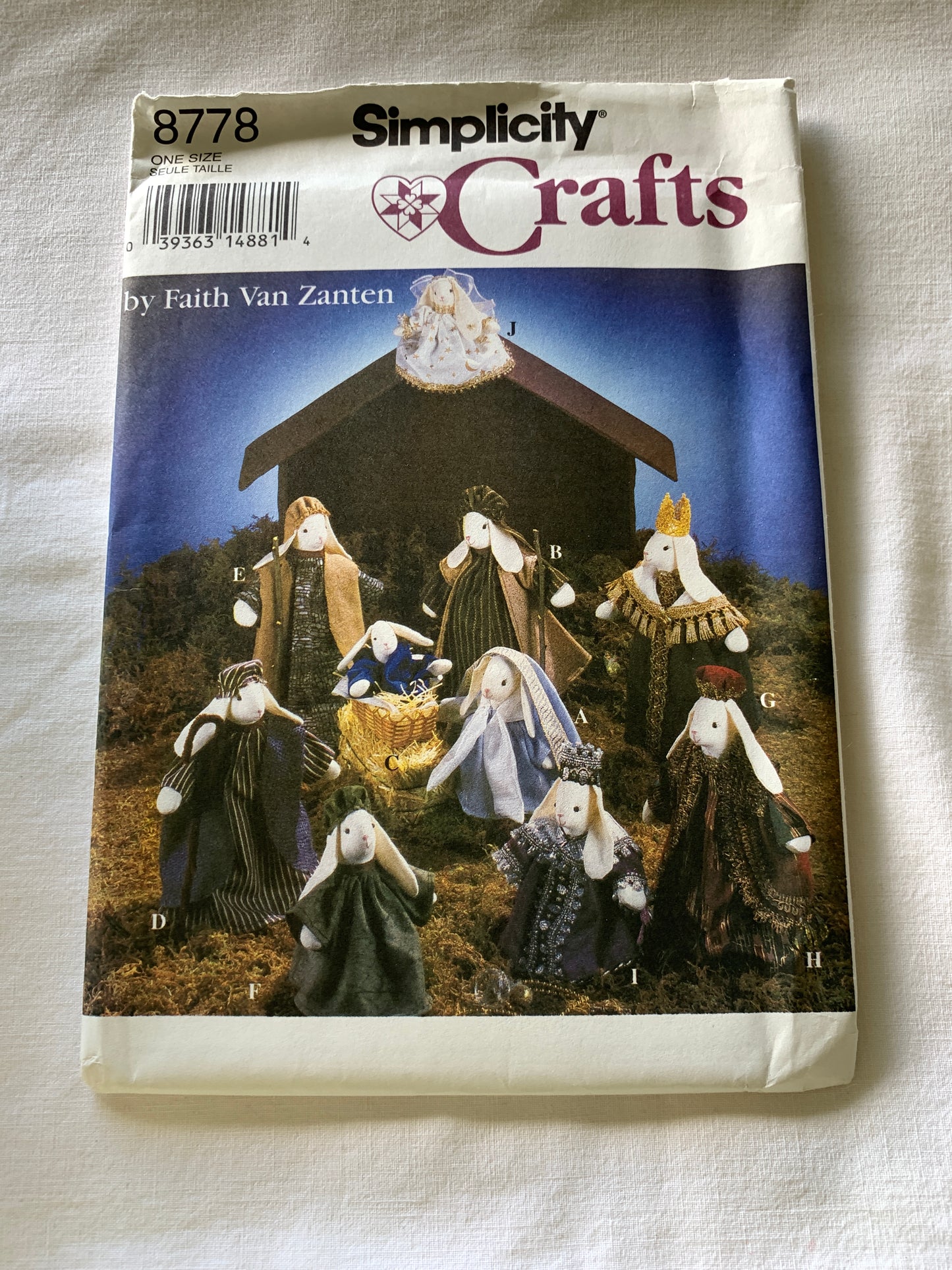 Simplicity Sewing Pattern Faith Van Zanten 8778 Christmas Bunny Nativity, Robe, Blanket, Hat, Cover, Clothes, Uncut, Vintage 1994