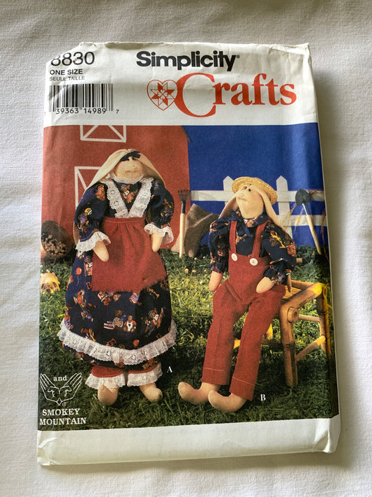 Simplicity Sewing Pattern 8830 Crafts, Stuffed 17" Rabbits, Clothes, Dress, Shirt, Pants, Uncut, Vintage 1994