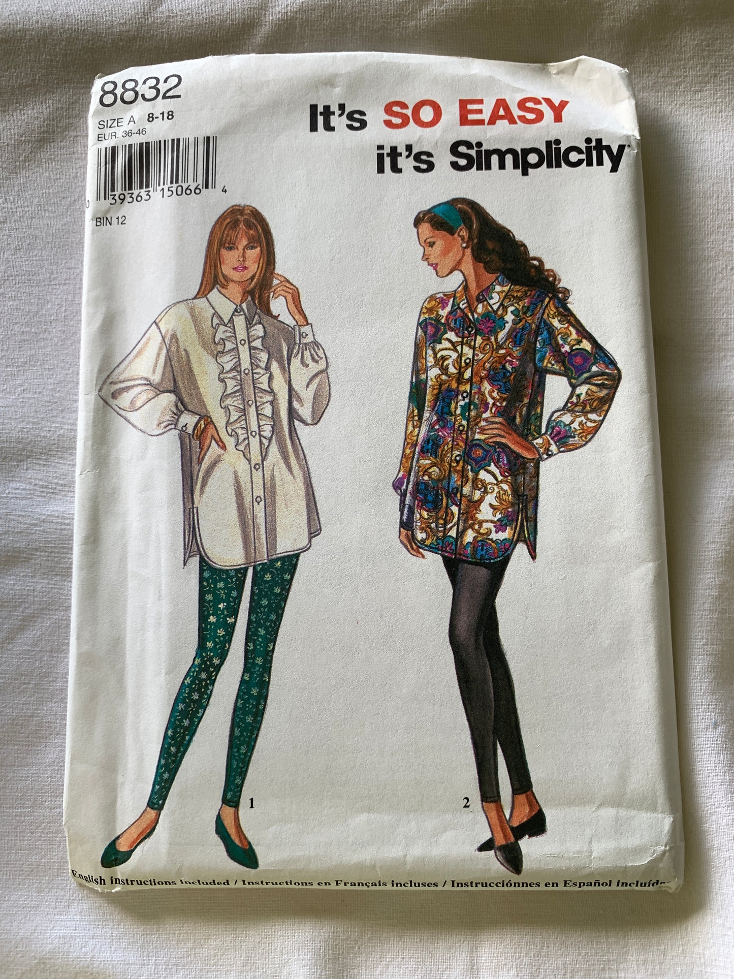 Simplicity Sewing Pattern 8832 Misses' Leggings, Elastic Waist, Oversized Tops, Long Sleeves, Stretch Knit, Loose-Fitting, Size 8-18, Uncut, Vintage 1994