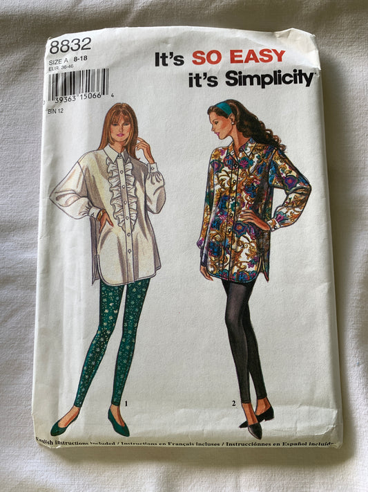 Simplicity Sewing Pattern 8832 Misses' Leggings, Elastic Waist, Oversized Tops, Long Sleeves, Stretch Knit, Loose-Fitting, Size 8-18, Uncut, Vintage 1994