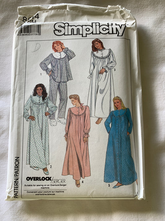 Simplicity Sewing Pattern 8914 Misses' Pants, Robe, Elastic Waist, Sleepwear, Pajamas, Nightgown, Two Lengths, Size 10-12, Uncut, Vintage 1988