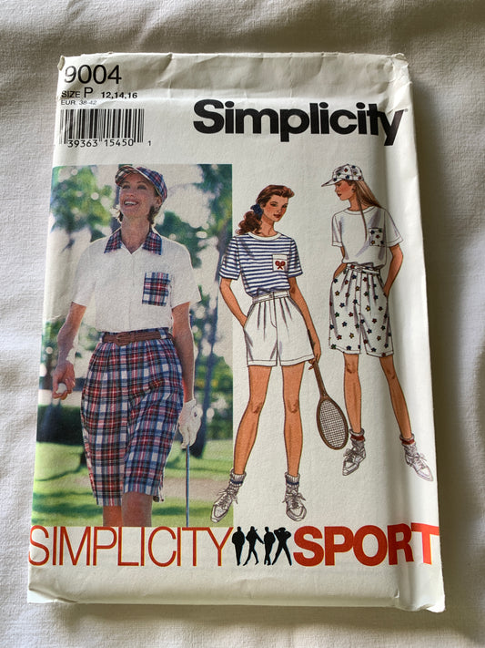 Simplicity Sewing Pattern 9004 Misses' Shirt, Shorts, Shirt, Cap, Two Lengths, Stretch Knits, Size 12-16, Uncut, Vintage 1994