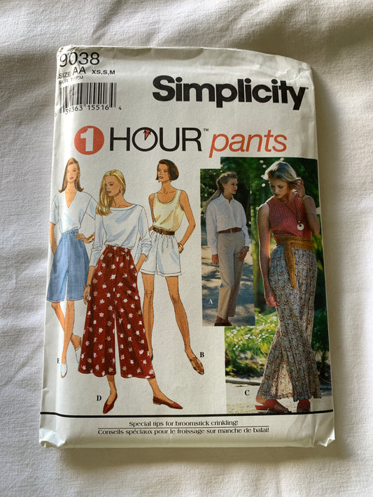 Simplicity Sewing Pattern 9038 Misses' Shorts, Pants, Elastic Waist, Pockets, 3 Lengths, Size 6-16, Uncut, Vintage 1993