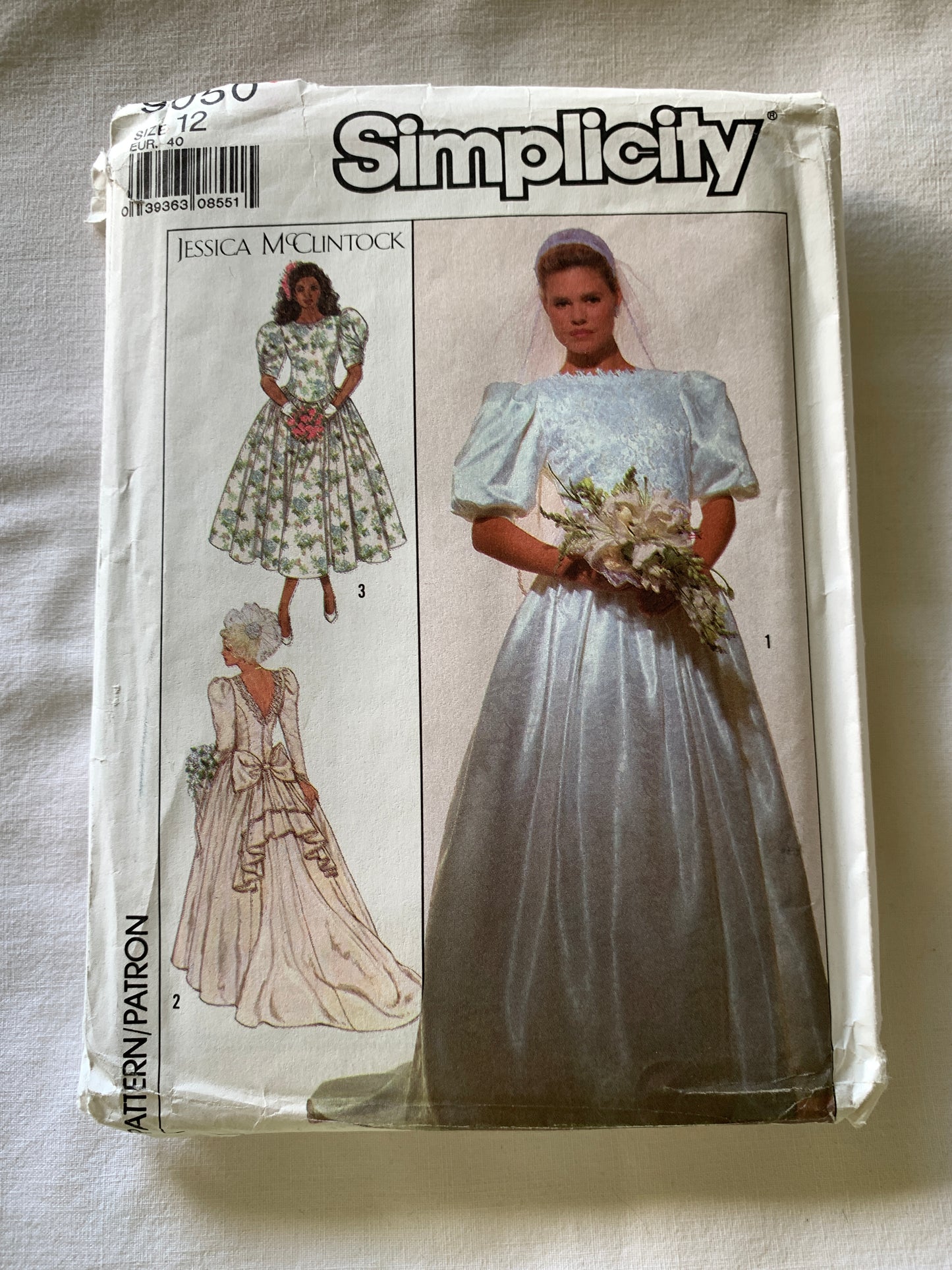 Simplicity Sewing Pattern Jessica McClintock 9050 Misses'/Misses' Petite Brides' Dress, Princess Seams, Zipper Back, Train, Size 12, Uncut, Vintage 1989