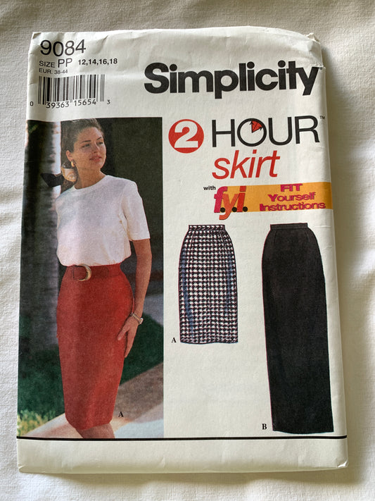 Simplicity Sewing Pattern 9084 Misses' Skirt, Two Lengths, Ladies, Zipper, Waistband, Pleats, Slim, Knee/Ankle Lengths, Size 12-18, Uncut, Vintage 1996