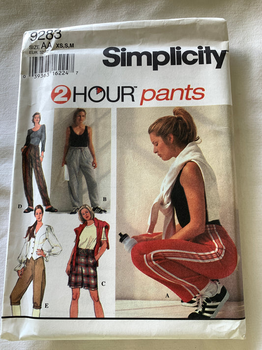 Simplicity Sewing Pattern 9283 Misses' Pants, Shorts, Elastic Waist, Pockets, Two Lengths, Size 6-16, Uncut, Vintage 1994