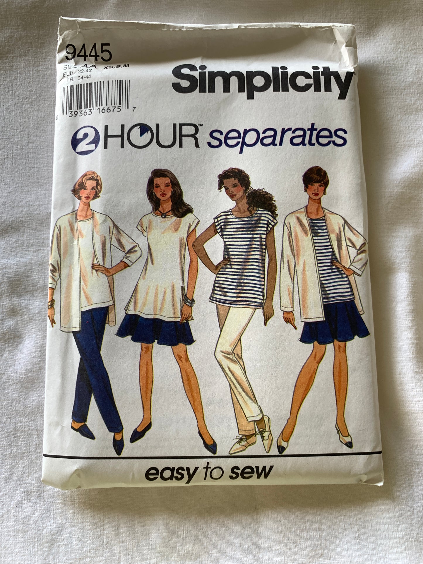 Simplicity Sewing Pattern 9445 Misses' Skirt, Pants, Pullover Top, Jacket, Two Lengths, Size 6-16, Uncut, Vintage 1995