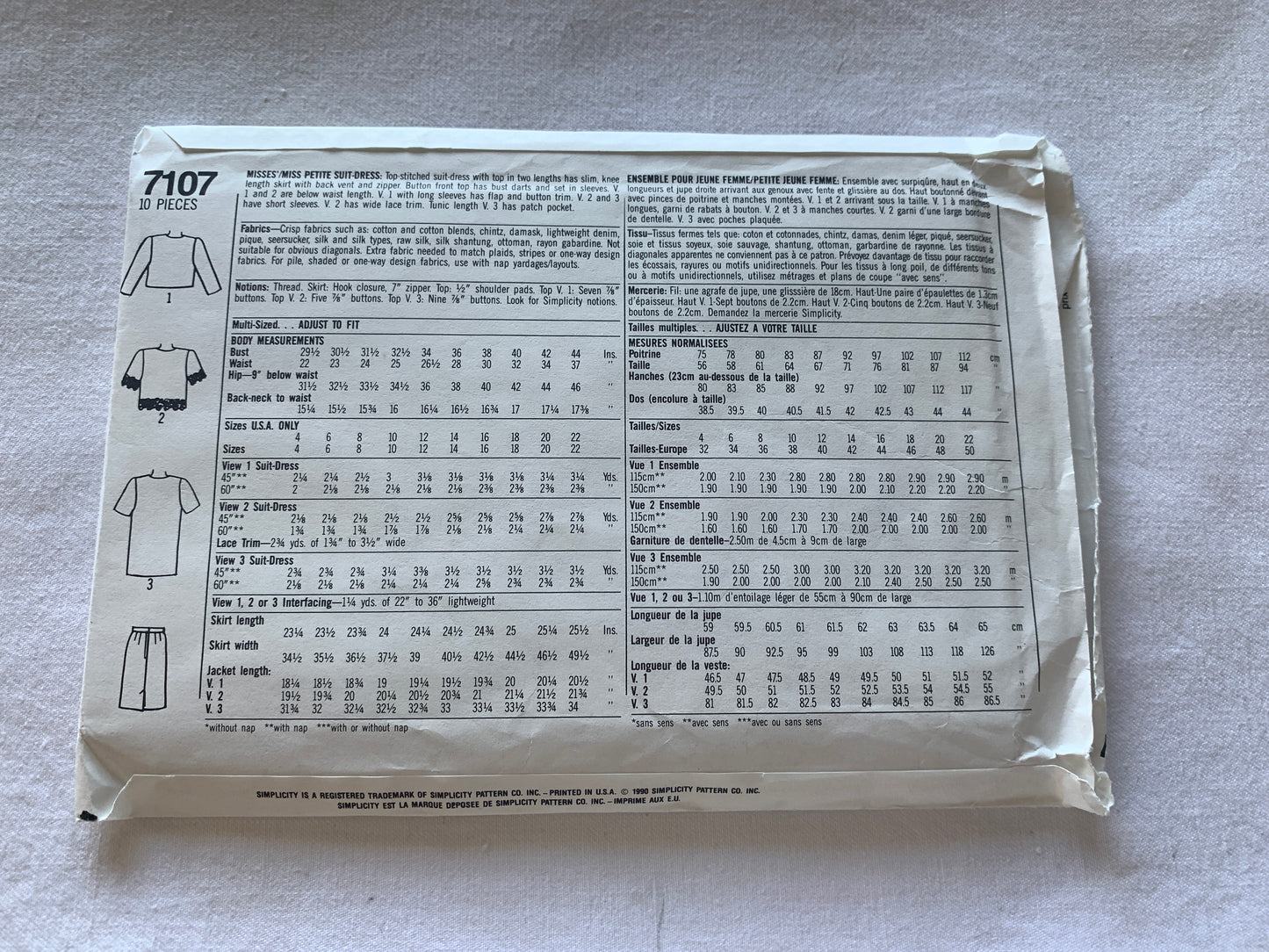 Simplicity Sewing Pattern 7107 Misses'/Miss Petite Skirt, Two Lengths, Zipper Back, Button Front, Size 10-18, Uncut, Vintage 1990