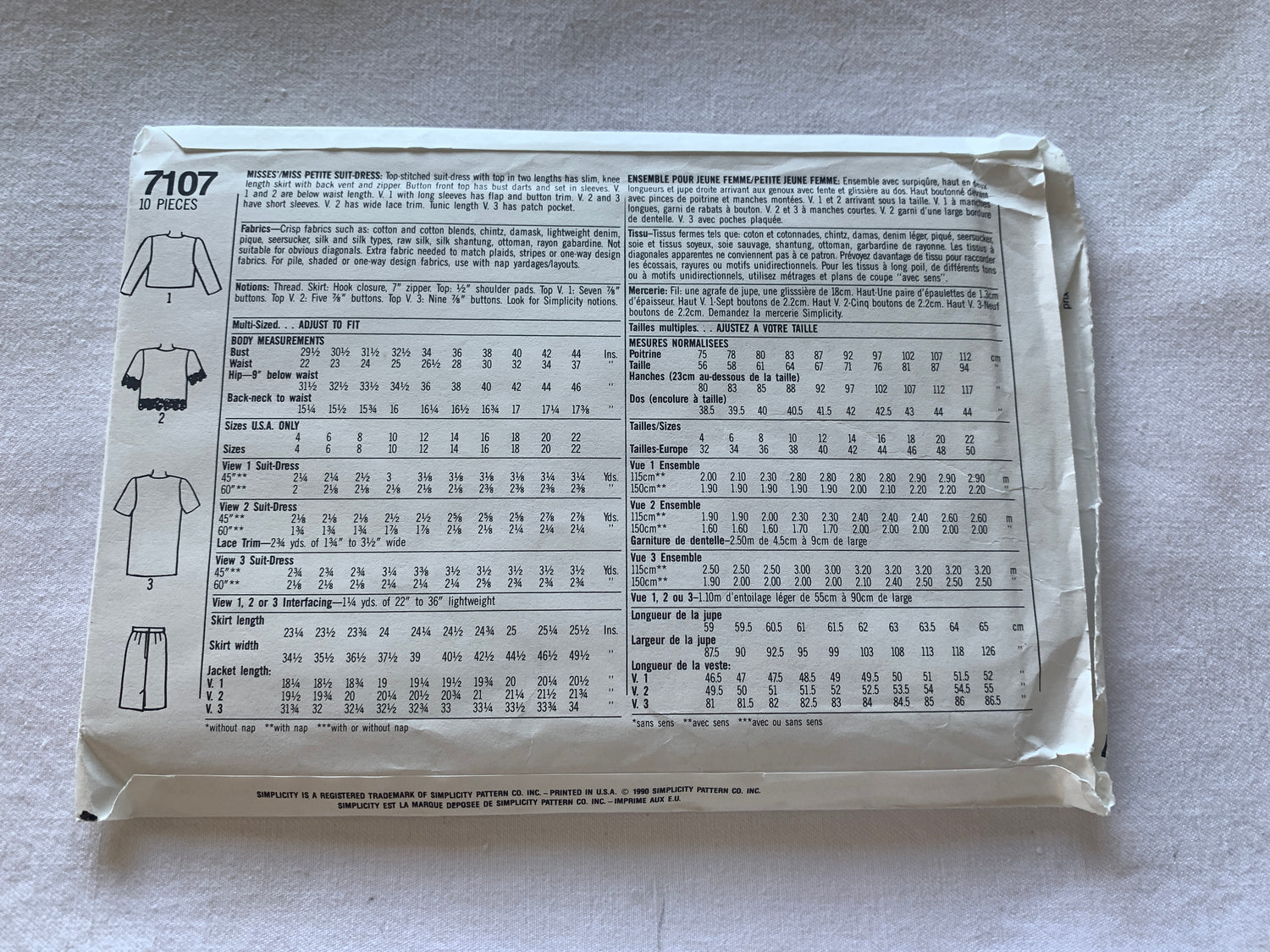 Simplicity Sewing Pattern 7107 Misses'/Miss Petite Skirt, Two Lengths, Zipper Back, Button Front, Size 10-18, Uncut, Vintage 1990
