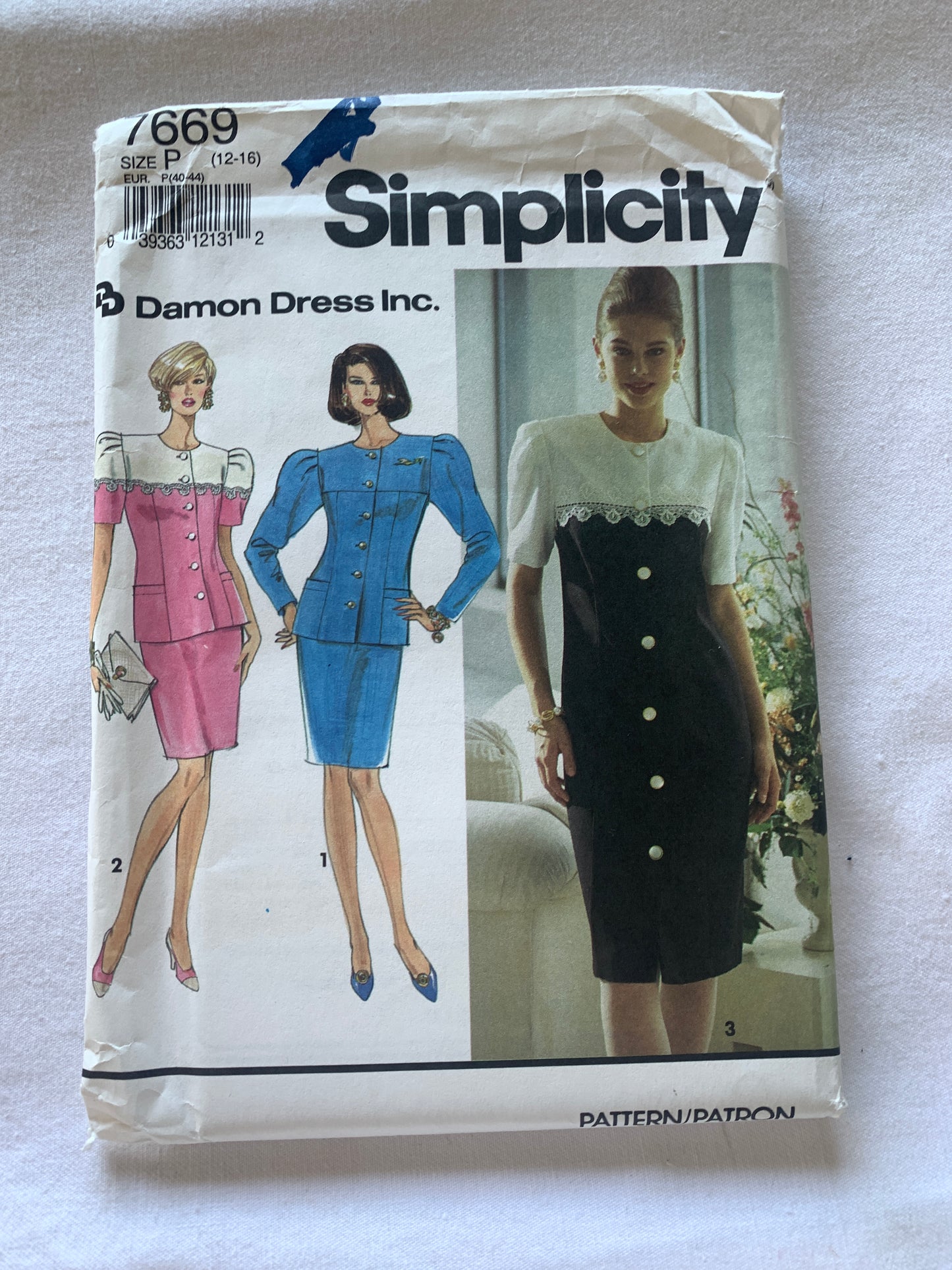 Simplicity Sewing Pattern 7669 Misses'/Petite One/Two Piece Dress, Princess Seams, Button Front, Size 12-16, Uncut, Vintage 1991