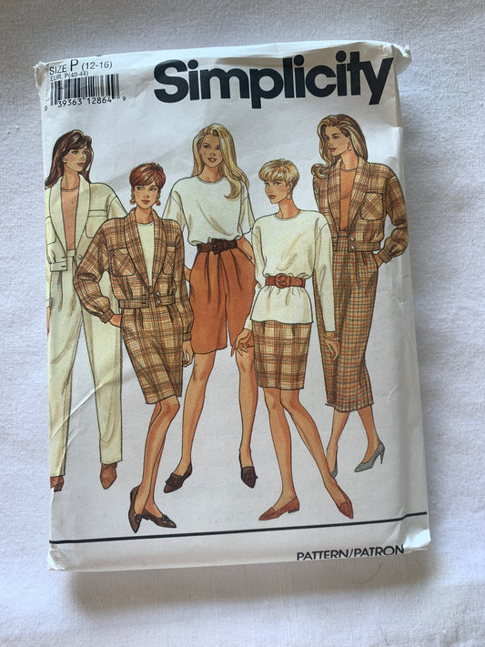 Simplicity Sewing Pattern 7950 Misses' Pants, Short, Skirt, Top, Unlined Jacket, Two Lengths, Size 12-16, Uncut, Vintage 1992