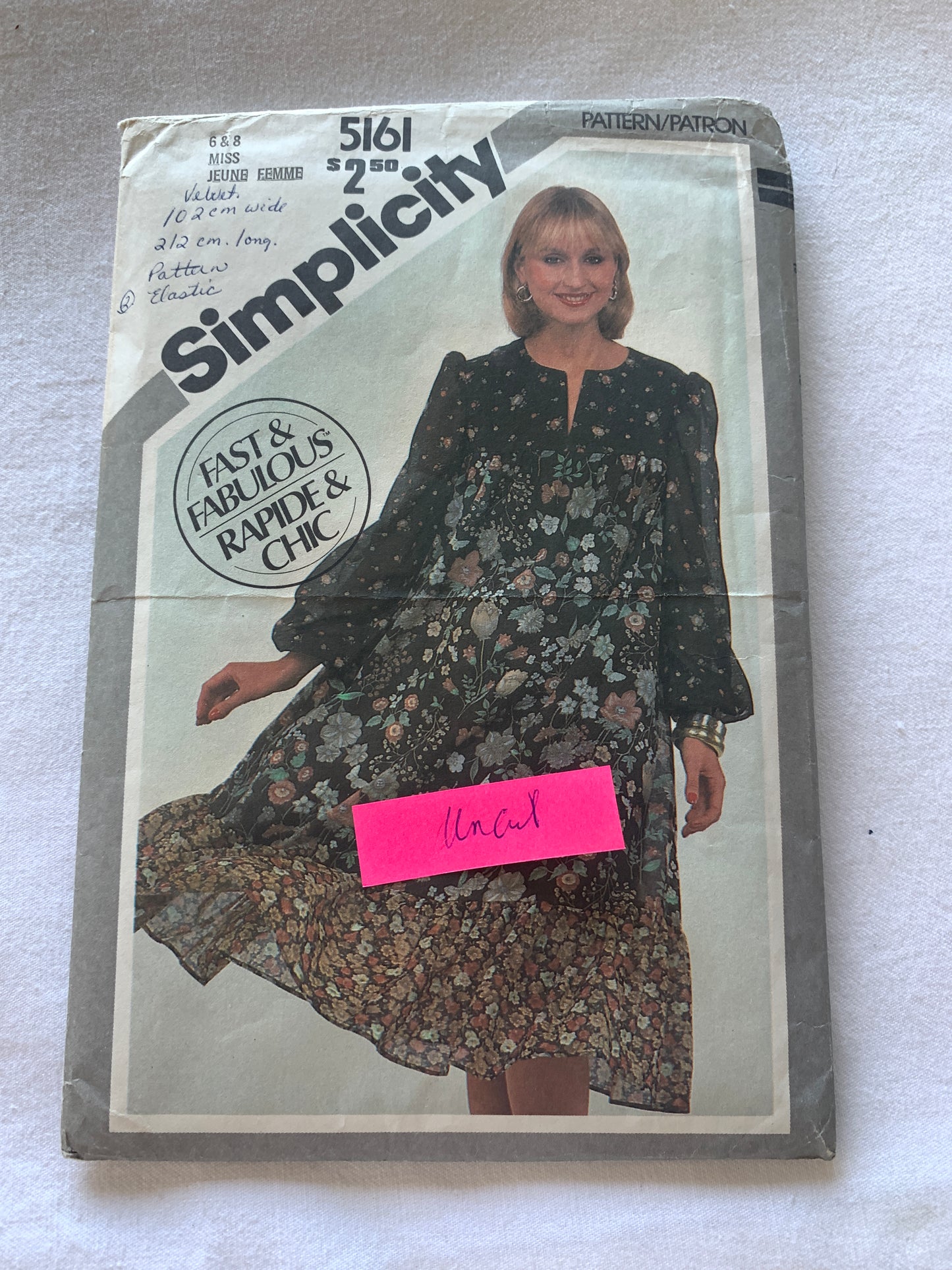 Simplicity Sewing Pattern 5161 Misses' Pullover Smock Dress, Gathered Bodice, Long Sleeves, Pockets, Ruffles, Size 6-8, Cut, Vintage 1981