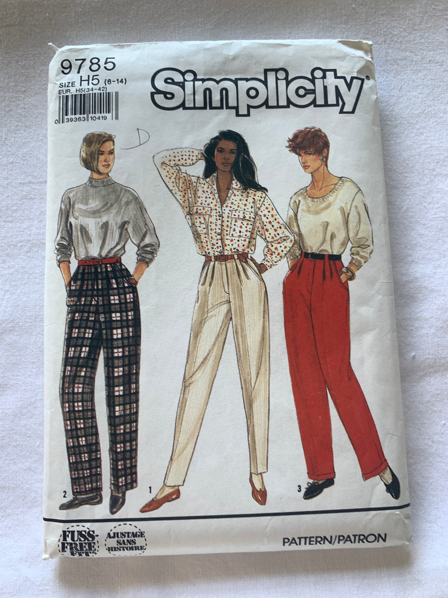Simplicity Sewing Pattern 9785 Misses' Pants, Pockets, Fly Zipper, Leg Variations, Size 6-14, Cut, Vintage 1990