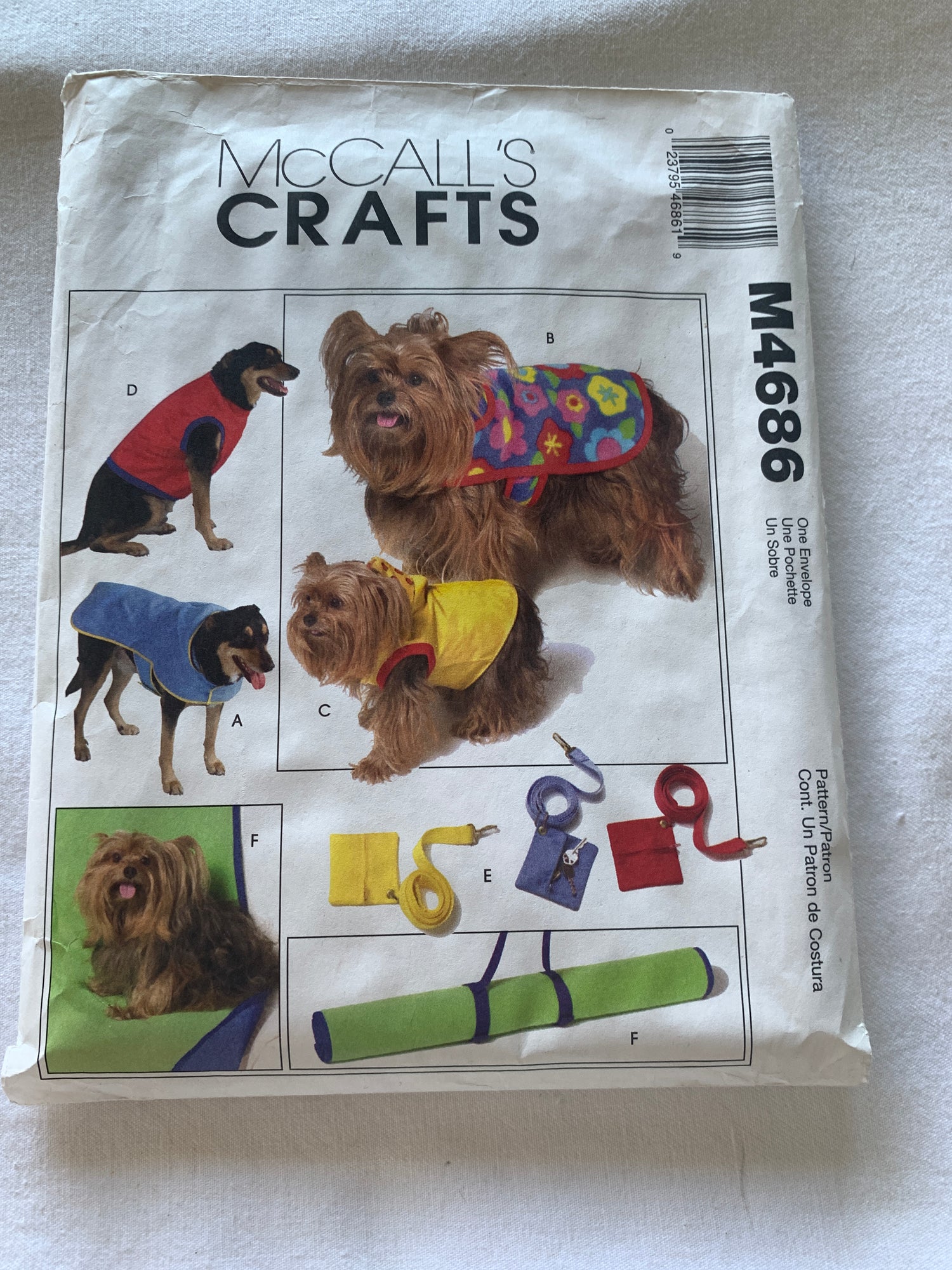 McCall's Sewing Pattern M4686 Dog Accessories, Coat, Vest, Leash, Mat, Sizes XS-L, Cut, 2004