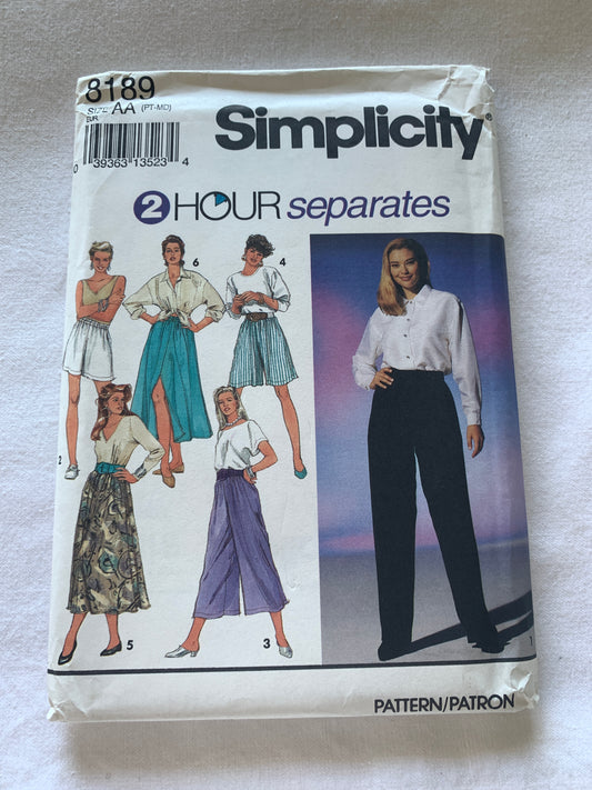 Simplicity Sewing Pattern 8189 Misses' Split Skirt, Two Lengths, Pants, Shorts, Skirt, Elastic Waist, Size 6-16, Uncut, Vintage 1992