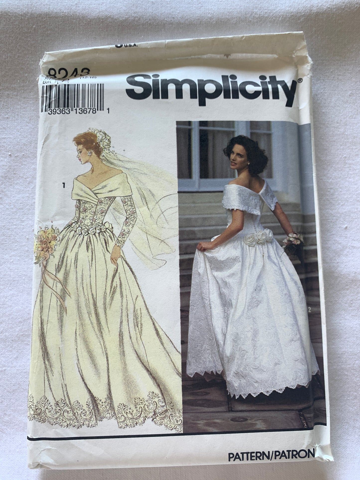 Simplicity Sewing Pattern 8243 Misses' Brides' Dress, Lined, Princess Seams, Train, Zipper Back, Size 12-16, Uncut, Vintage 1992