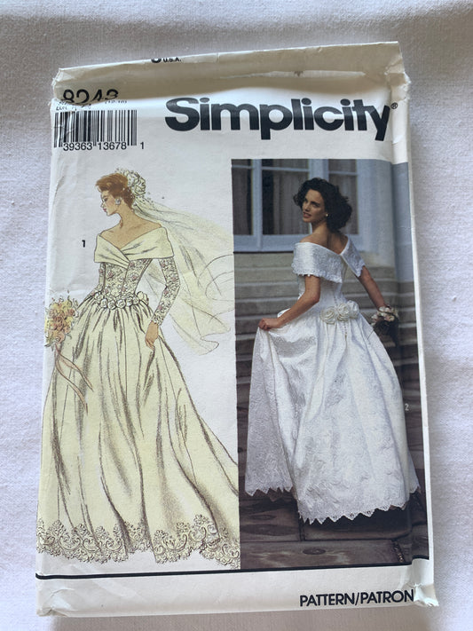 Simplicity Sewing Pattern 8243 Misses' Brides' Dress, Lined, Princess Seams, Train, Zipper Back, Size 12-16, Uncut, Vintage 1992