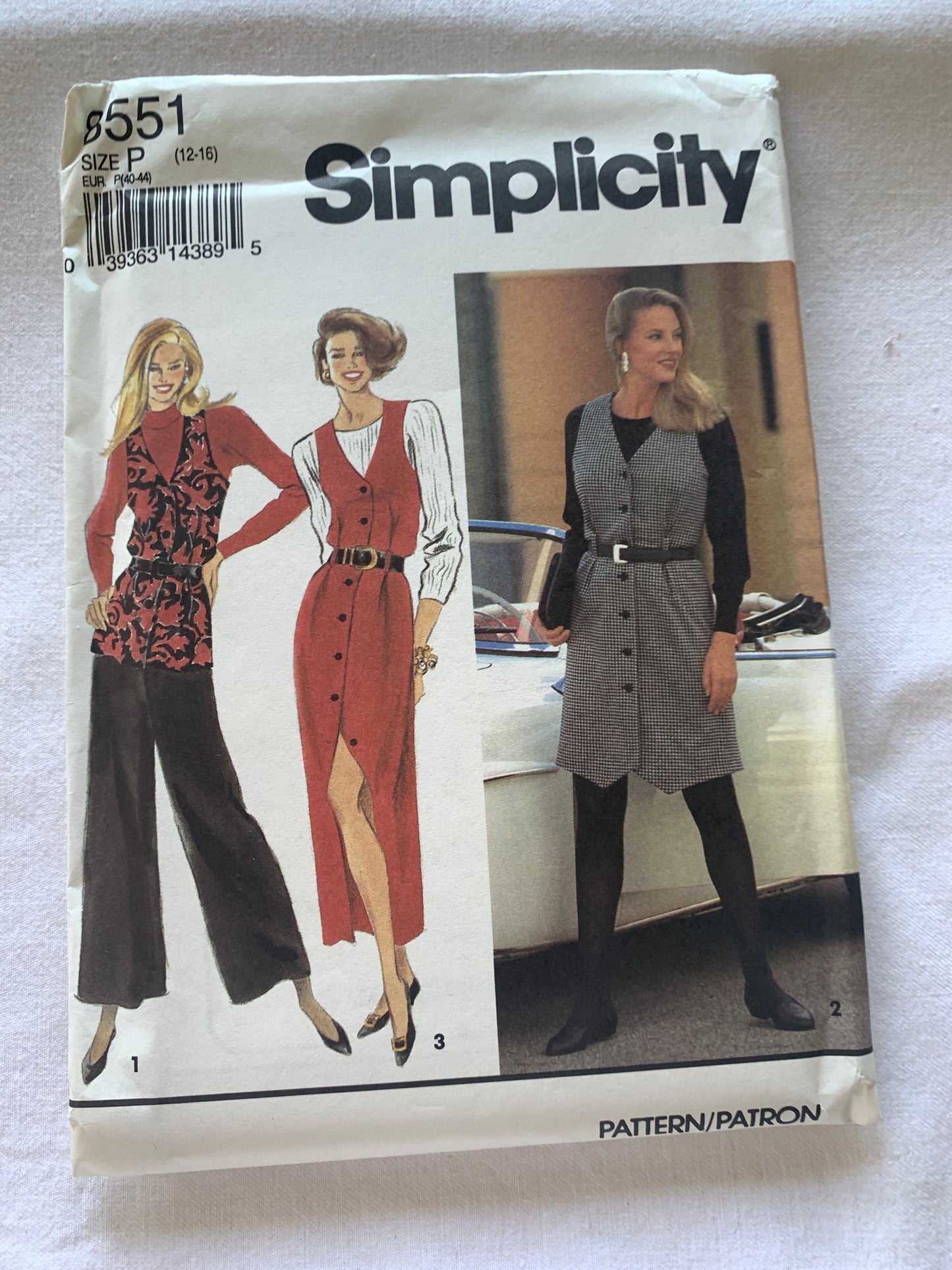 Simplicity Sewing Pattern 8551 Misses'/MIsses' Petite Jumper, Pants, Vest, Two Lengths, Elastic Waist, Size 12-16, Uncut, Vintage 1993