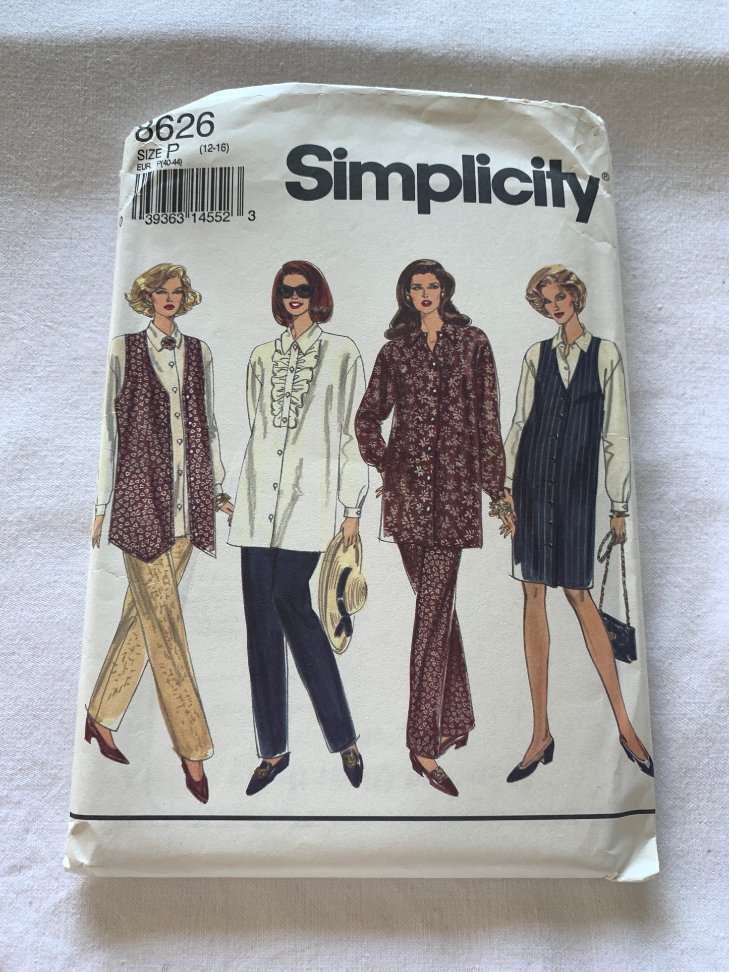 Simplicity Sewing Pattern 8626 Misses' Maternity Pants, Jumper, Vest, Shirt, Loose-Fitting, Jabot, Button Front, Size 12-16, Uncut, Vintage 1993