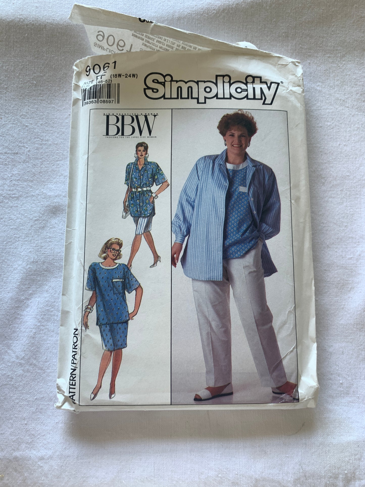 Simplicity Sewing Pattern 9061 Misses' Skirt, Top, Pants, Shirt, Pullover, Pockets, Elastic Waist, Size 18W-24W, Uncut, Vintage 1989