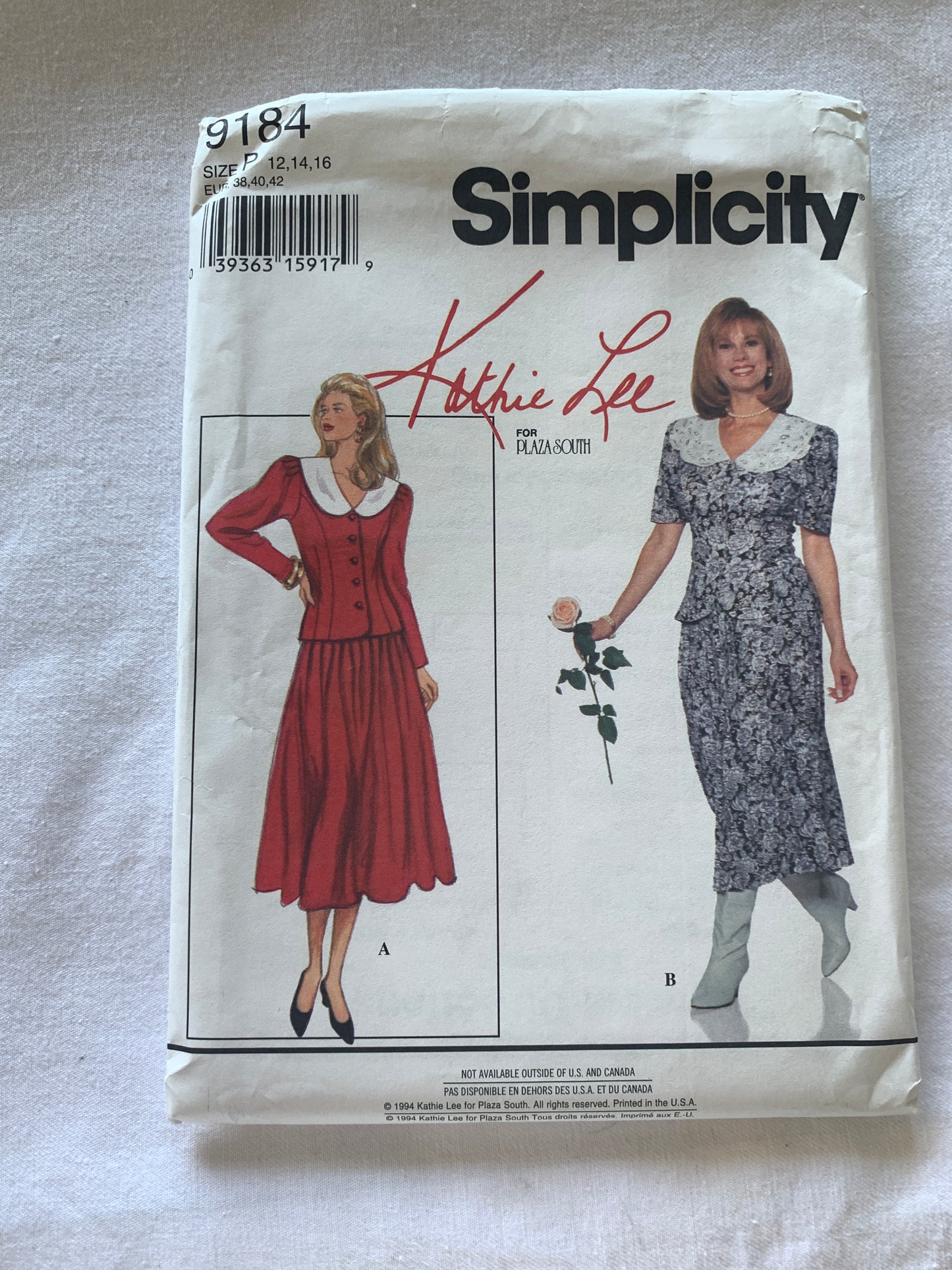 Simplicity Sewing Pattern Kathie Lee 9184 Misses' Two Piece Dress, Princess Seams, Long/Short Sleeves, Size 12-16, Uncut, Vintage 1994