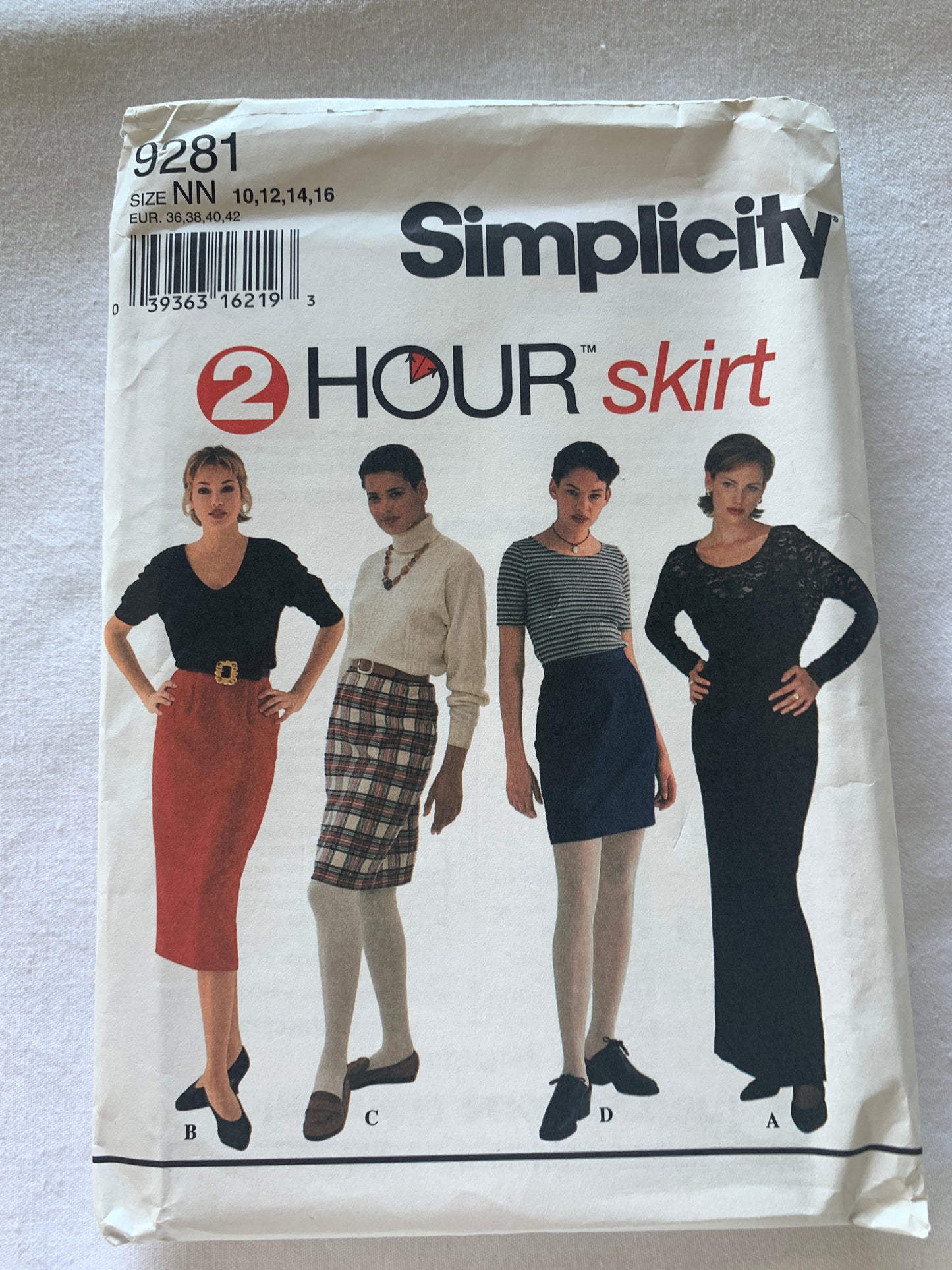 Simplicity Sewing Pattern 9281 Misses' Skirts, Zipper Back, 4 Lengths, Size 10-16, Uncut, Vintage 1994