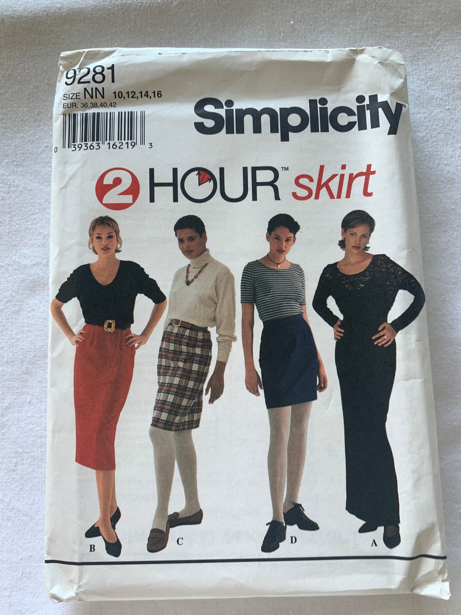 Simplicity Sewing Pattern 9281 Misses' Skirts, Zipper Back, 4 Lengths, Size 10-16, Uncut, Vintage 1994