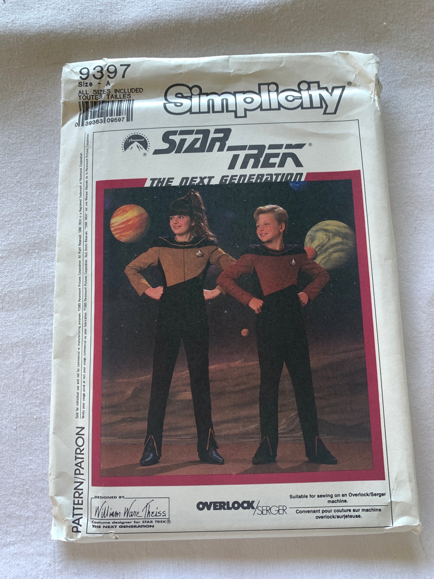 Simplicity Sewing Pattern 9397 Girls'/Boy's Costumes, Halloween, Star Trek, Stretch Knits, Fitted, Jumpsuit, Size 7-12, Uncut, Vintage 1989