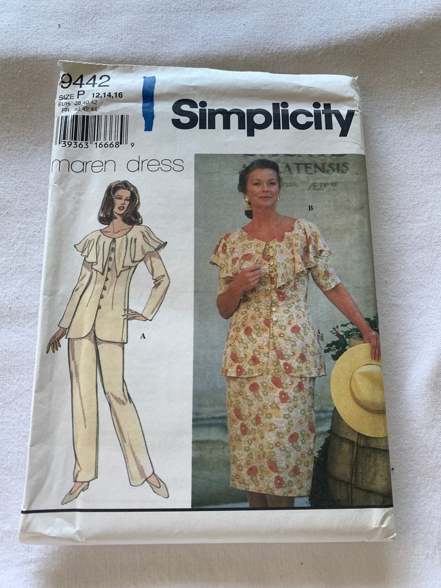 Simplicity Sewing Pattern Maren 9442 Misses'/Miss Petite Pantsuit, Two Piece Dress, Top, Pants, Size 12-16, Uncut, Vintage 1995