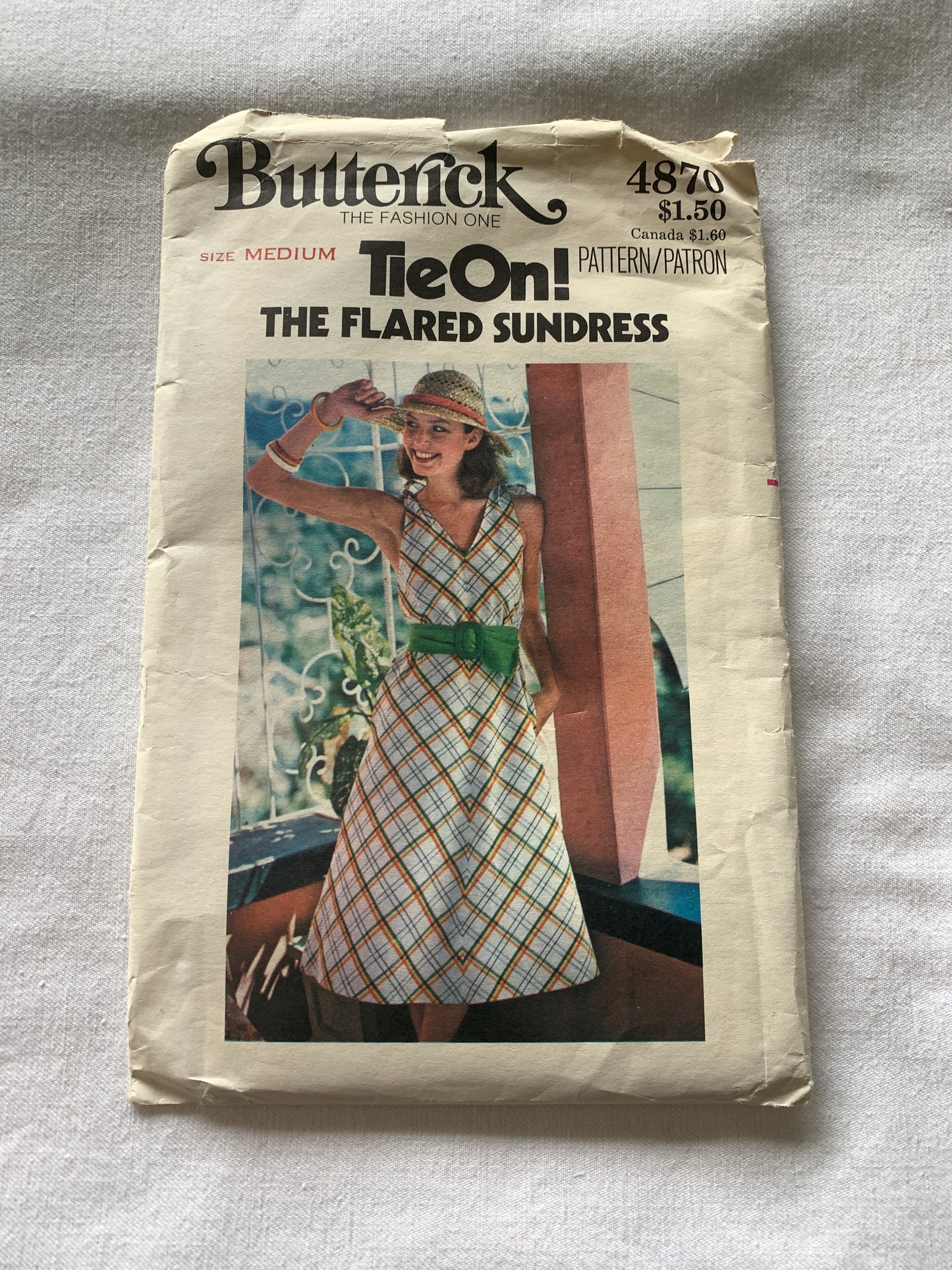 Butterick Sewing Pattern 4870 Misses' Dress, High-Fitted, Shoulder Ties, Pockets, Size 12-14, Uncut, Vintage 1987