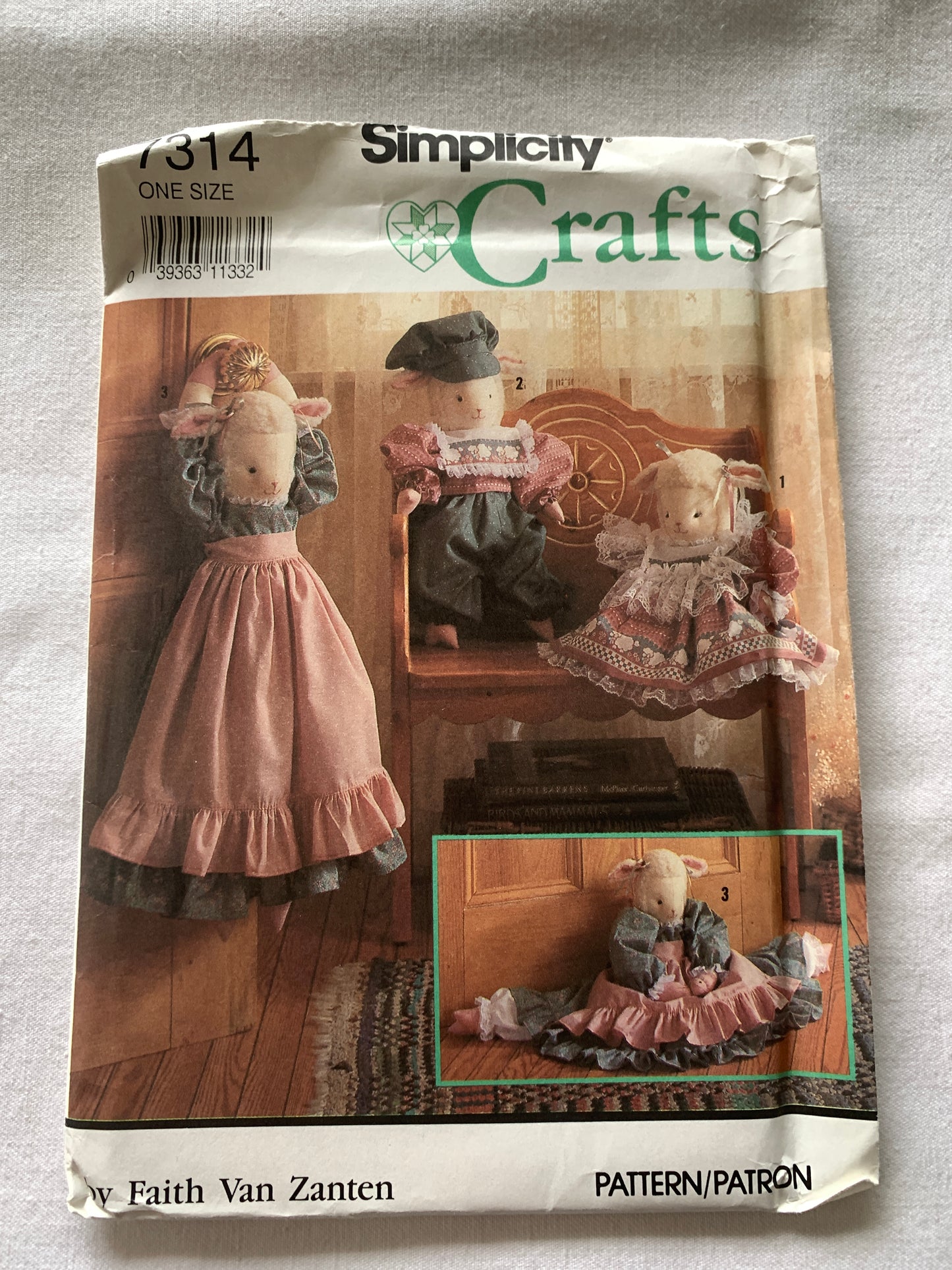 Simplicity Sewing Pattern Faith Van Zanten 7314 Lamb Doll, Draft Stopper, Clothes, Uncut, Vintage 1991