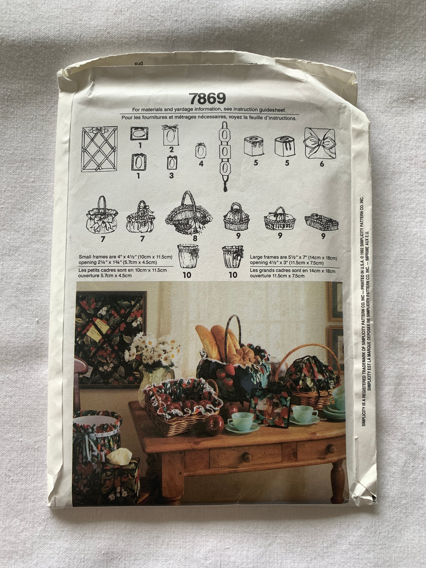 Simplicity Sewing Pattern 7869 Crafts, Small/Large Frames, Baskets, Various Sizes, Uncut, Vintage 1992