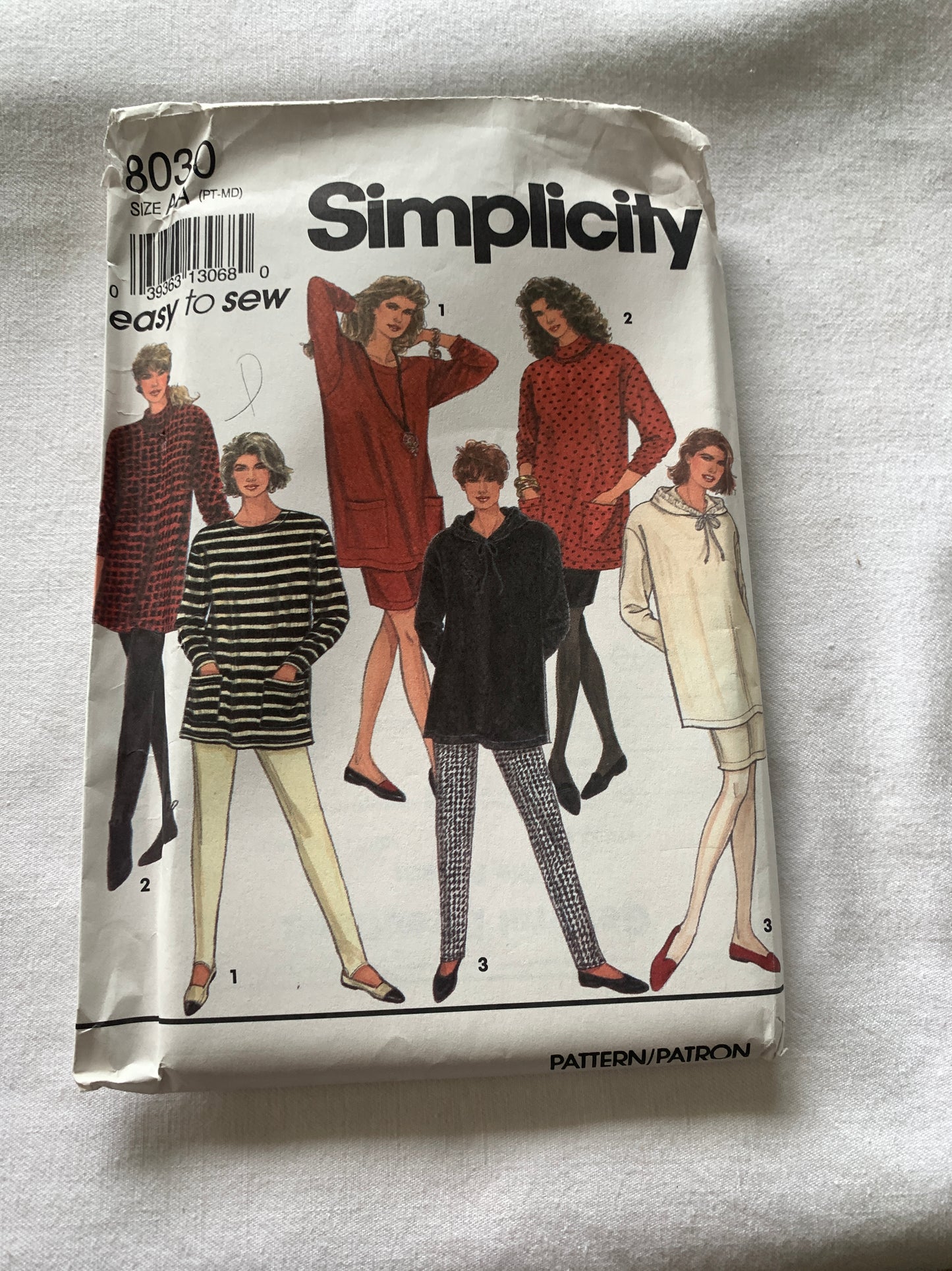 Simplicity Sewing Pattern 8030 Misses' Pants, Skirt, Tunic, Elastic Waistline, Stirrups, Oversized, Long Sleeves, Size 6-16, Uncut, Vintage 1992