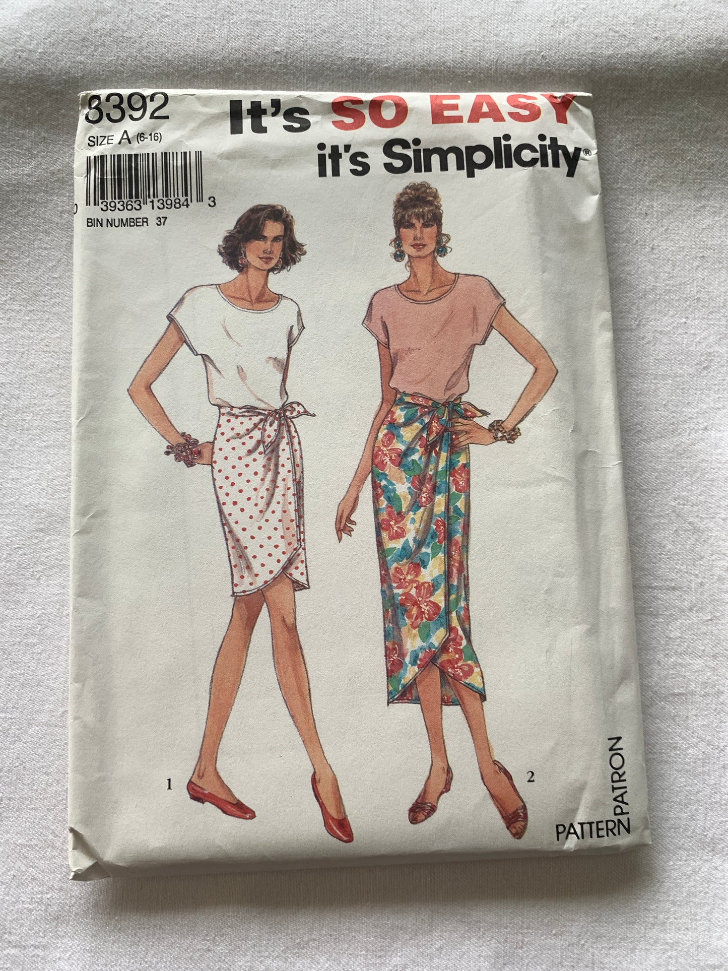 Simplicity Sewing Pattern 8392 Misses' Mock Sarong Skirt, Two Lengths, Top, Elastic Waist, Stretch Knit, Size 6-16, Uncut, Vintage 1993