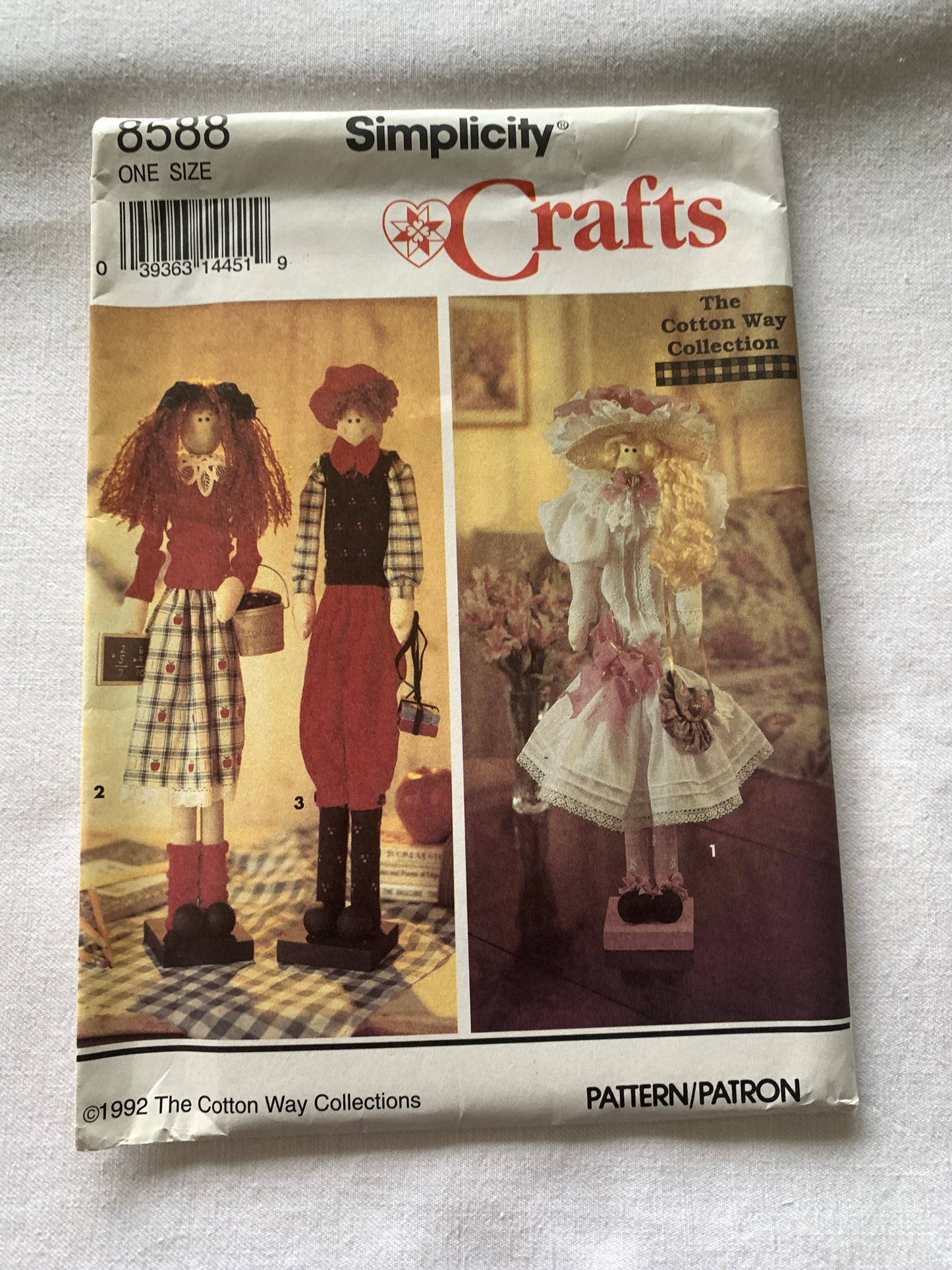Simplicity Sewing Pattern 8588 Crafts 22" Dowel Dolls, 3 Styles, Wardrobe, Uncut, Vintage 1993
