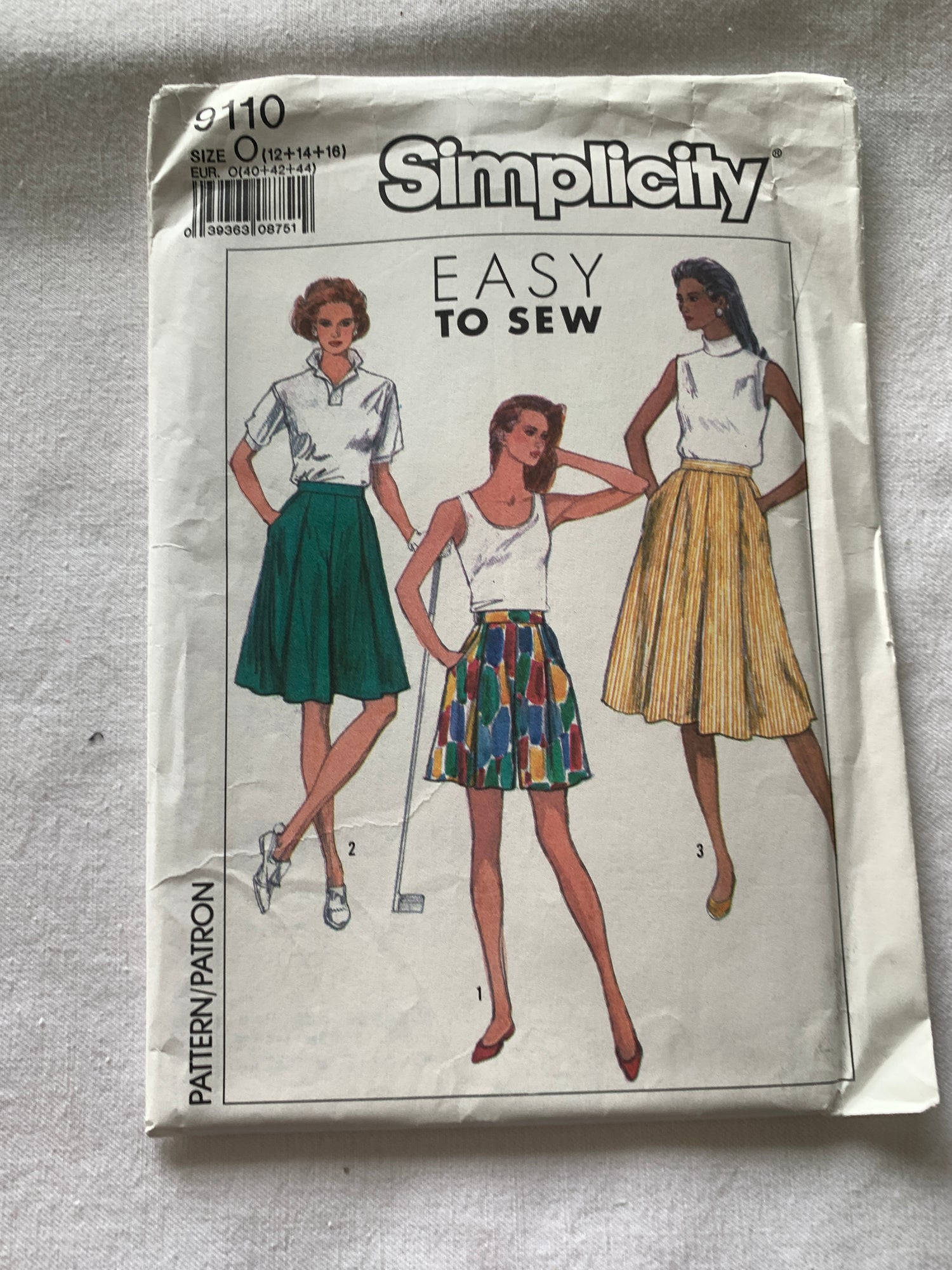 Simplicity Sewing Pattern 9110 Misses' Culottes, Three Lengths, Elastic Waist, Size 12-16, Uncut, Vintage 1989