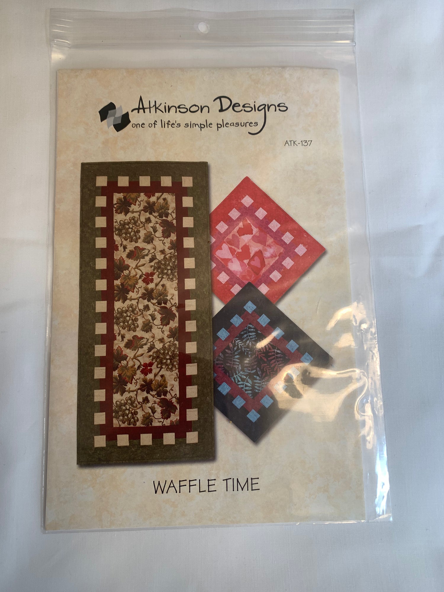 Atkinson Designs Table Runner/Topper Pattern 18" x 18", Waffle Time, 2006,