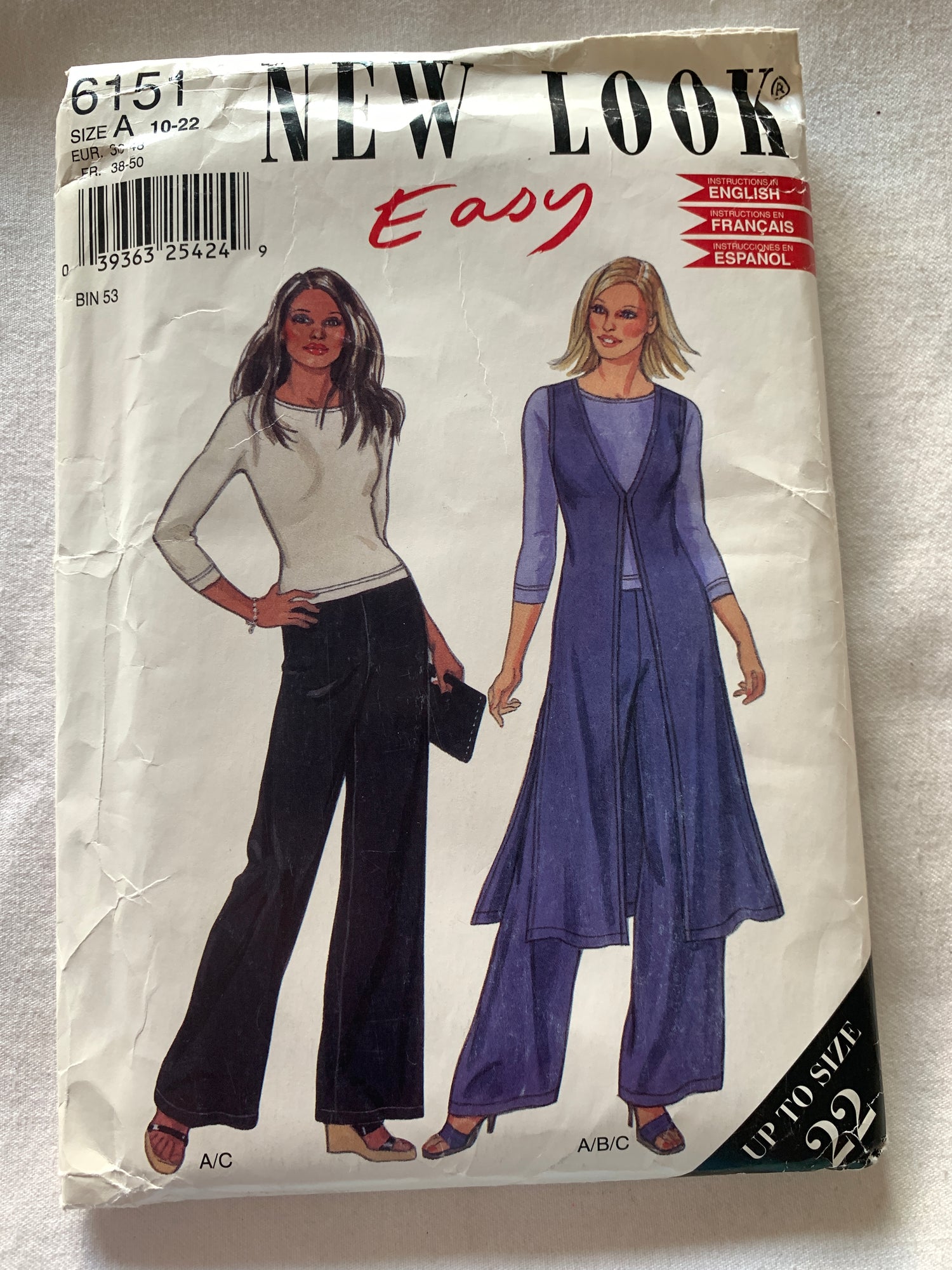 Simplicity New Look Sewing Pattern 6151 Misses' Jacket, Top, Pants, Long Sleeves, Size 10-22, Uncut, Vintage 2003
