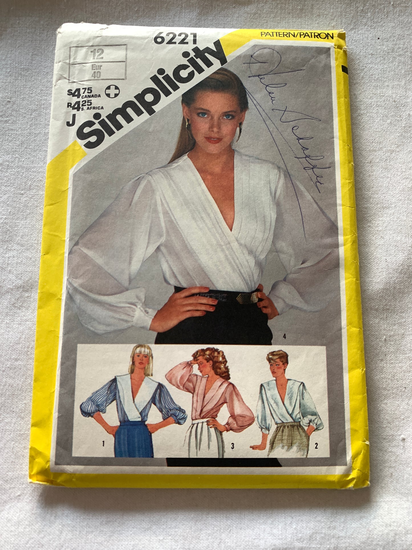 Simplicity Sewing Pattern 6221 Misses' Blouse, Front Wrap, Long Sleeves, Variations, Size 12, Uncut, Vintage 1993