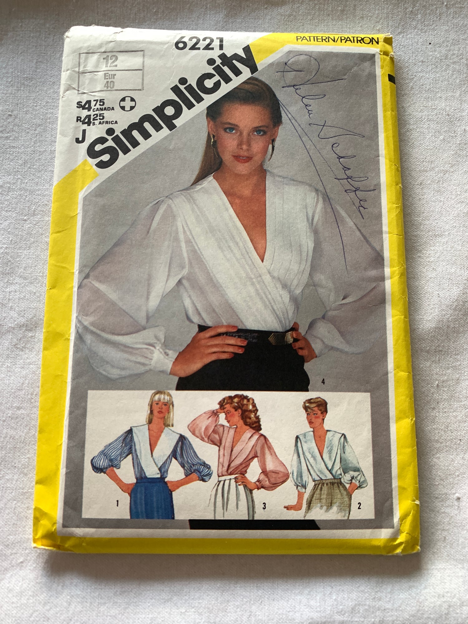 Simplicity Sewing Pattern 6221 Misses' Blouse, Front Wrap, Long Sleeves, Variations, Size 12, Uncut, Vintage 1993