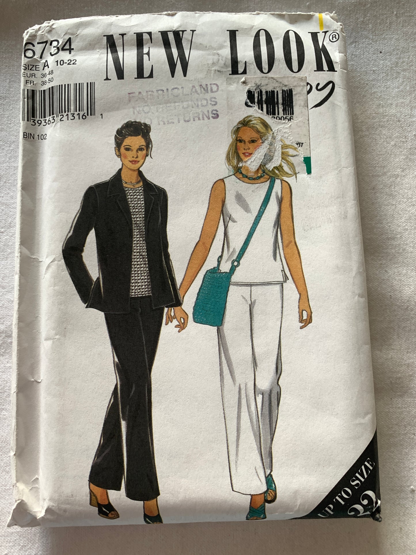 Simplicity New Look Sewing Pattern 6734 Misses' Jacket, Top, Pants, Long Sleeves, Size 10-22, Uncut, Vintage 2003 