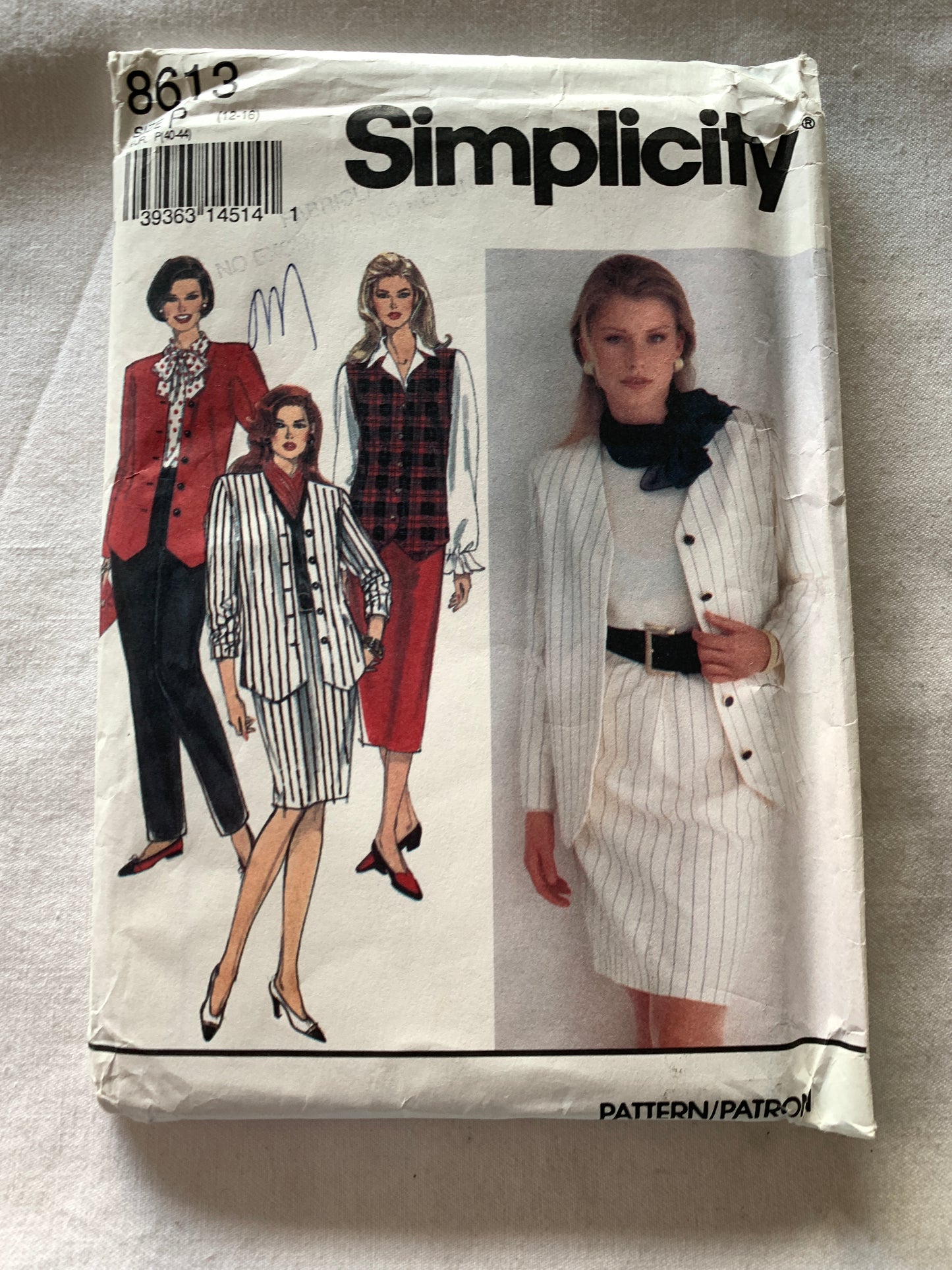 Simplicity Sewing Pattern 8613 Misses' Lined Jacket/Vest, Pants, Skirt, Two Lengths, Pockets, Size 12-16, Uncut, Vintage 1993