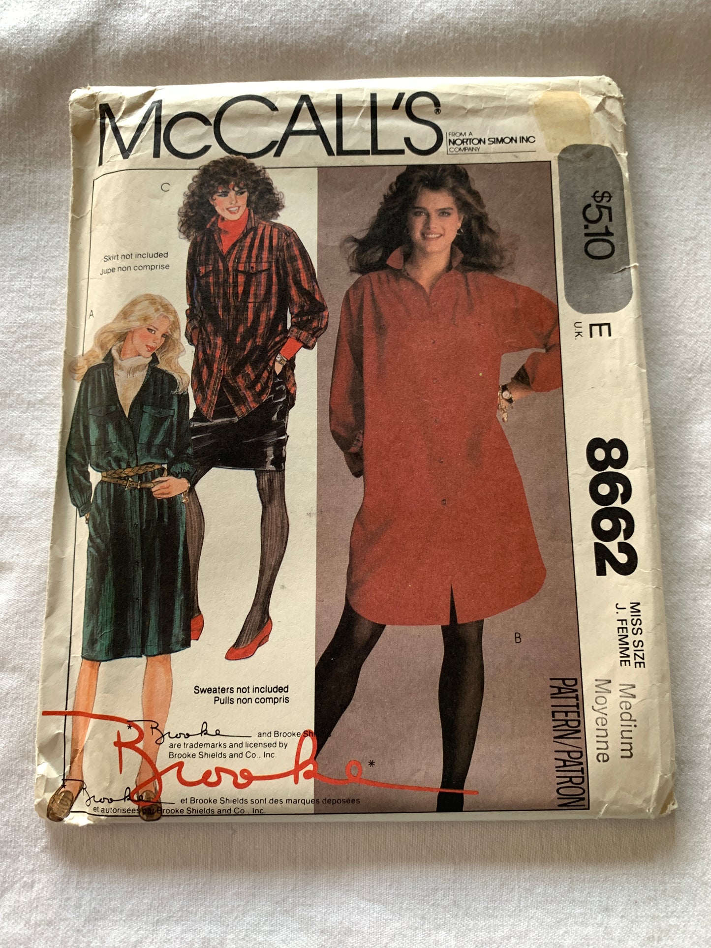 McCall's Sewing Pattern 8662 Misses' Dress, Shirt, Two Lengths, Button/Snap Front, Pockets, Size 14-16, Uncut, Vintage 1983