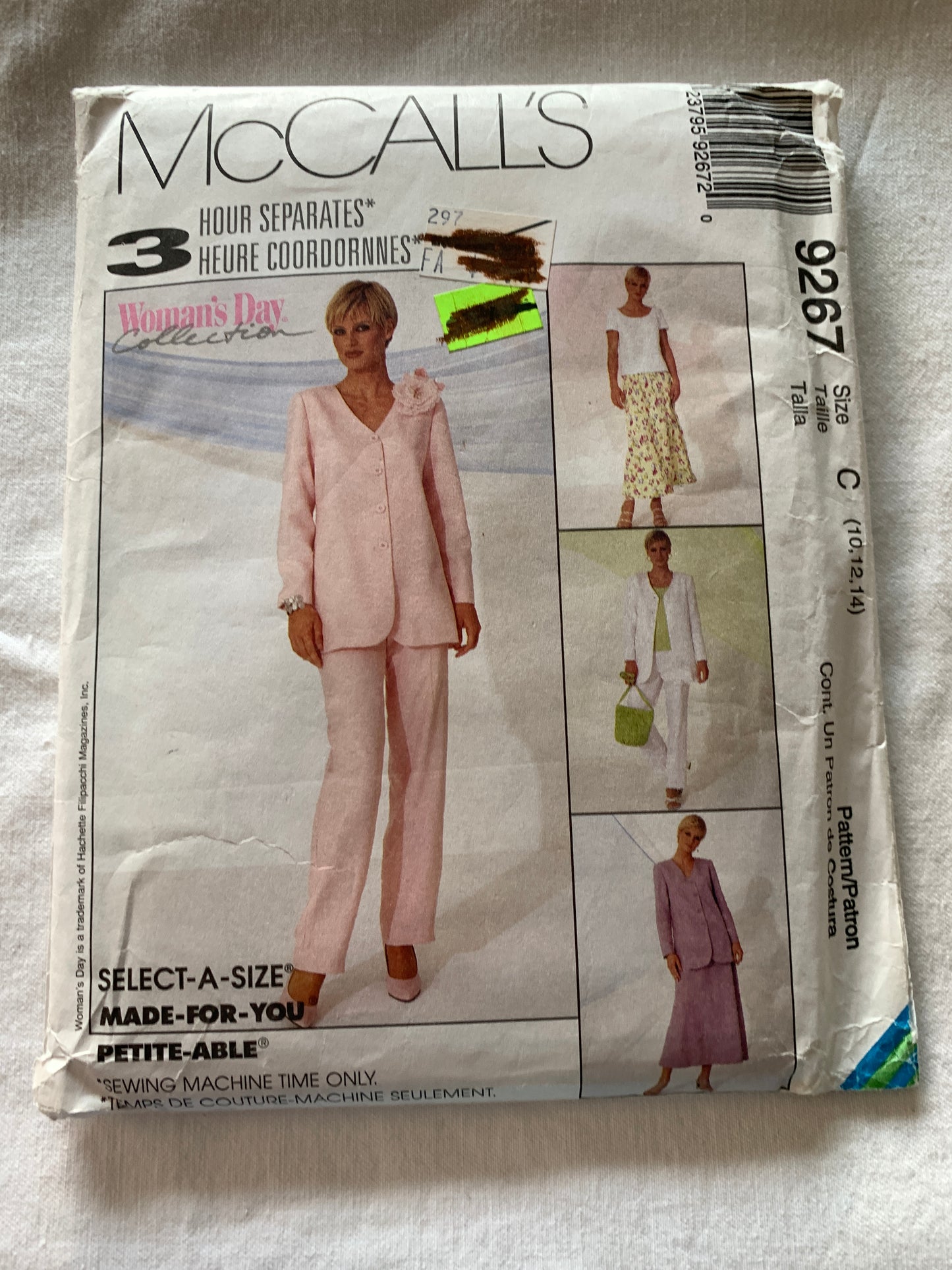 McCall's Sewing Pattern 9267 Misses' Unlined Jacket, Loose-Fitting, Top, Pull-On Pants, Skirt, Pockets, Size 10-14, Uncut, Vintage 1998