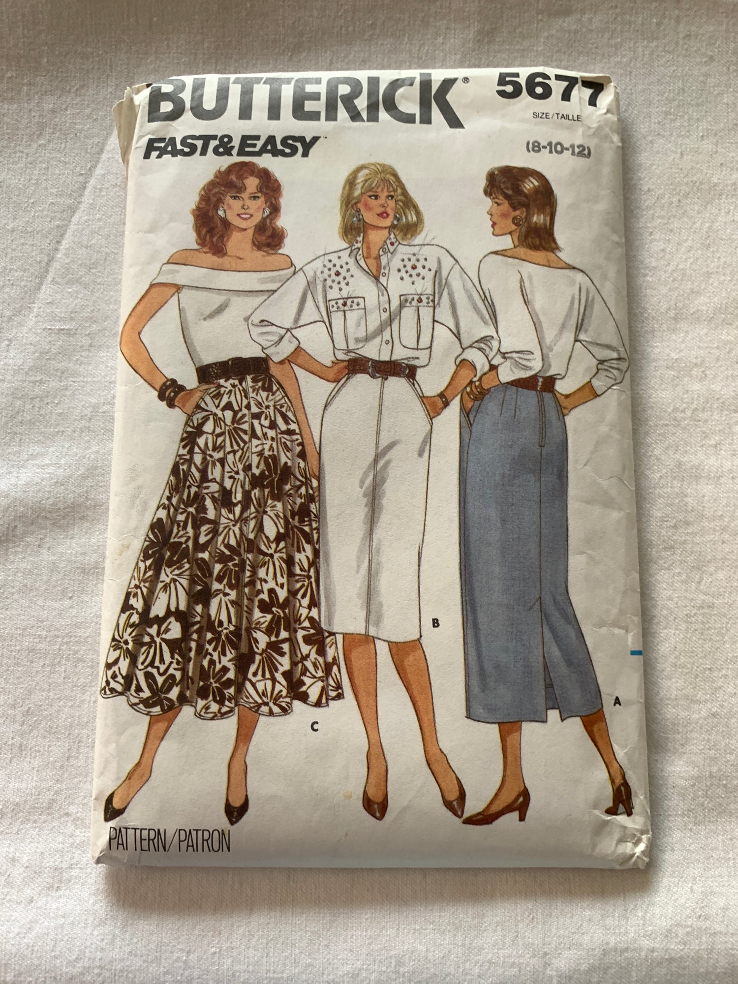 Butterick Sewing Pattern 5677 Misses' Skirts, 3 Variations, Zipper Back, Full Skirt, Pockets, Size 8-12, Uncut, Vintage 1987