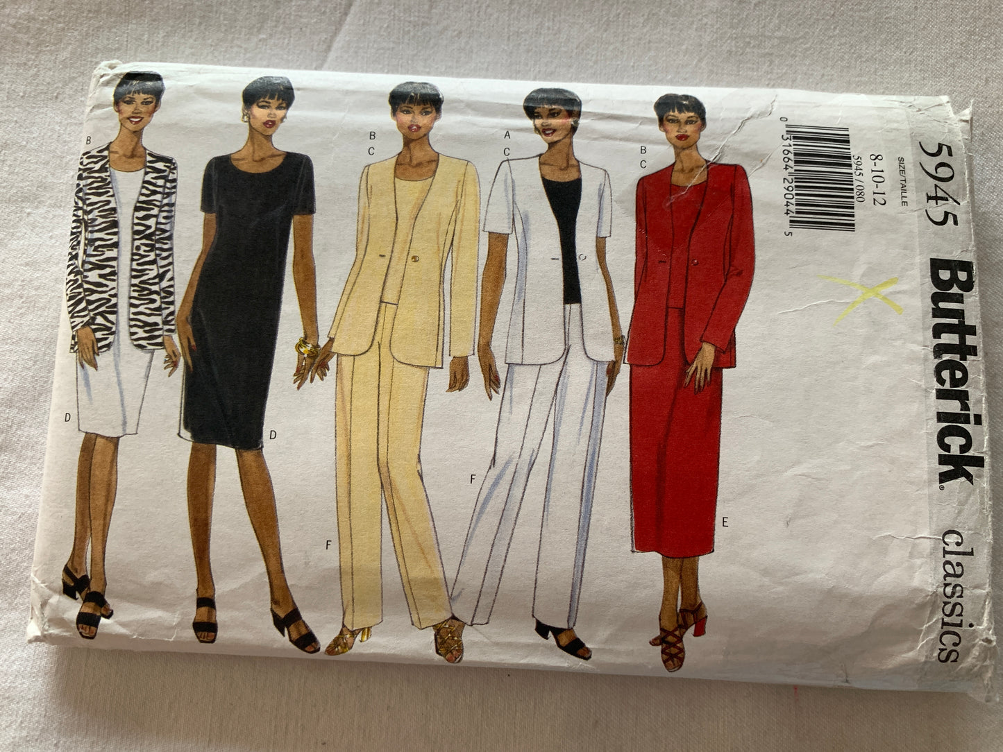 Butterick Sewing Pattern 5945 Misses'/Misses' Petite Jacket, Dress, Top, Tunic, Skirt, Pants, Variations, Semi-Fitted,  Zipper Back, Size 8-12, Uncut, Vintage 1998