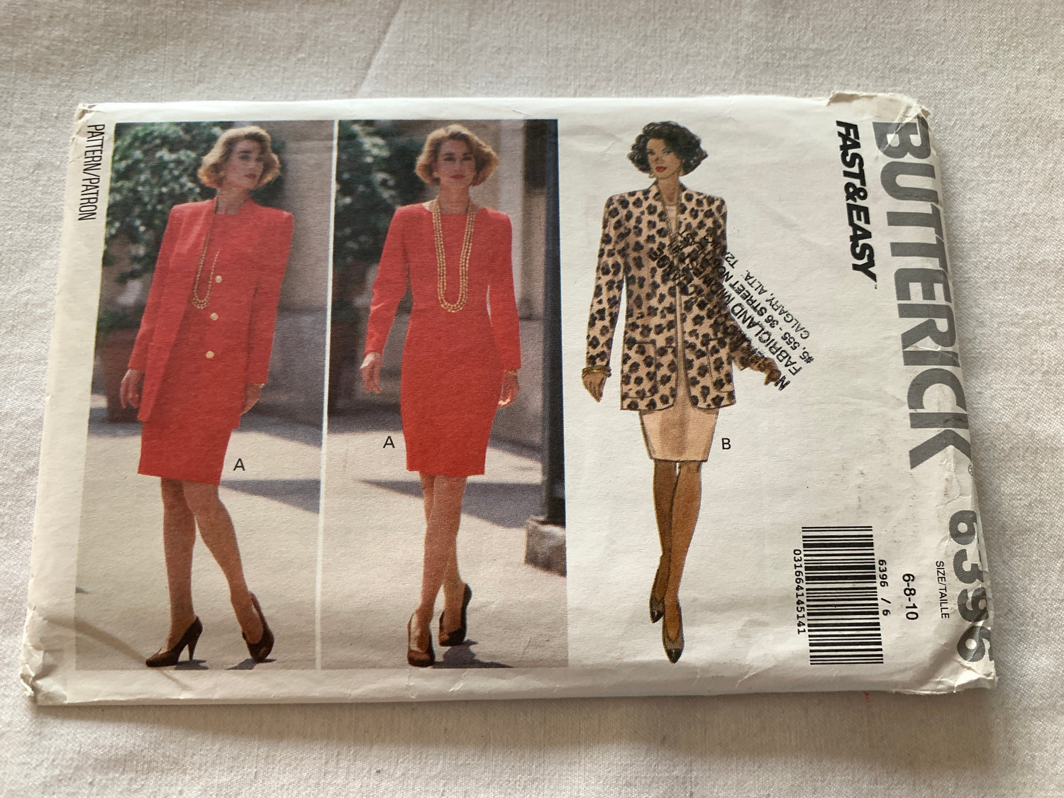 Butterick Sewing Pattern 6396 Misses'/Misses' Petite Jacket, Dress, Loose-Fitting, Zipper Back, Button Front, Size 6-10, Uncut, Vintage 1992