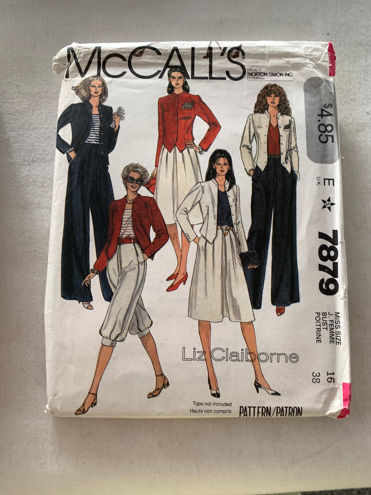 McCall's Sewing Pattern 7879 Misses' Lined Jacket, Pants, Skirt, Knickers, Button Front, Pockets, Size 16, Uncut, Vintage 1982