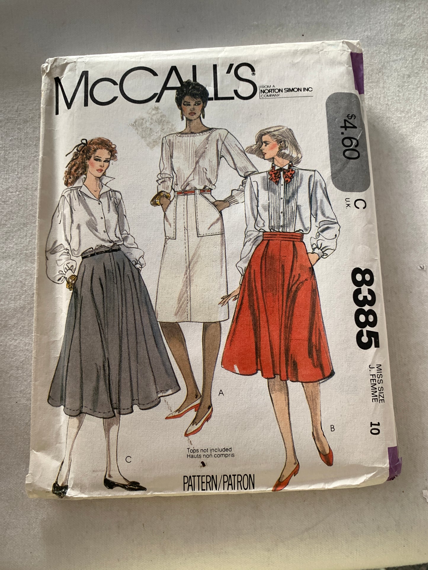 McCall's Sewing Pattern 8385 Misses' Skirts, Zipper Front, Flared, Pockets, Circular, Size 10, Uncut, Vintage 1983