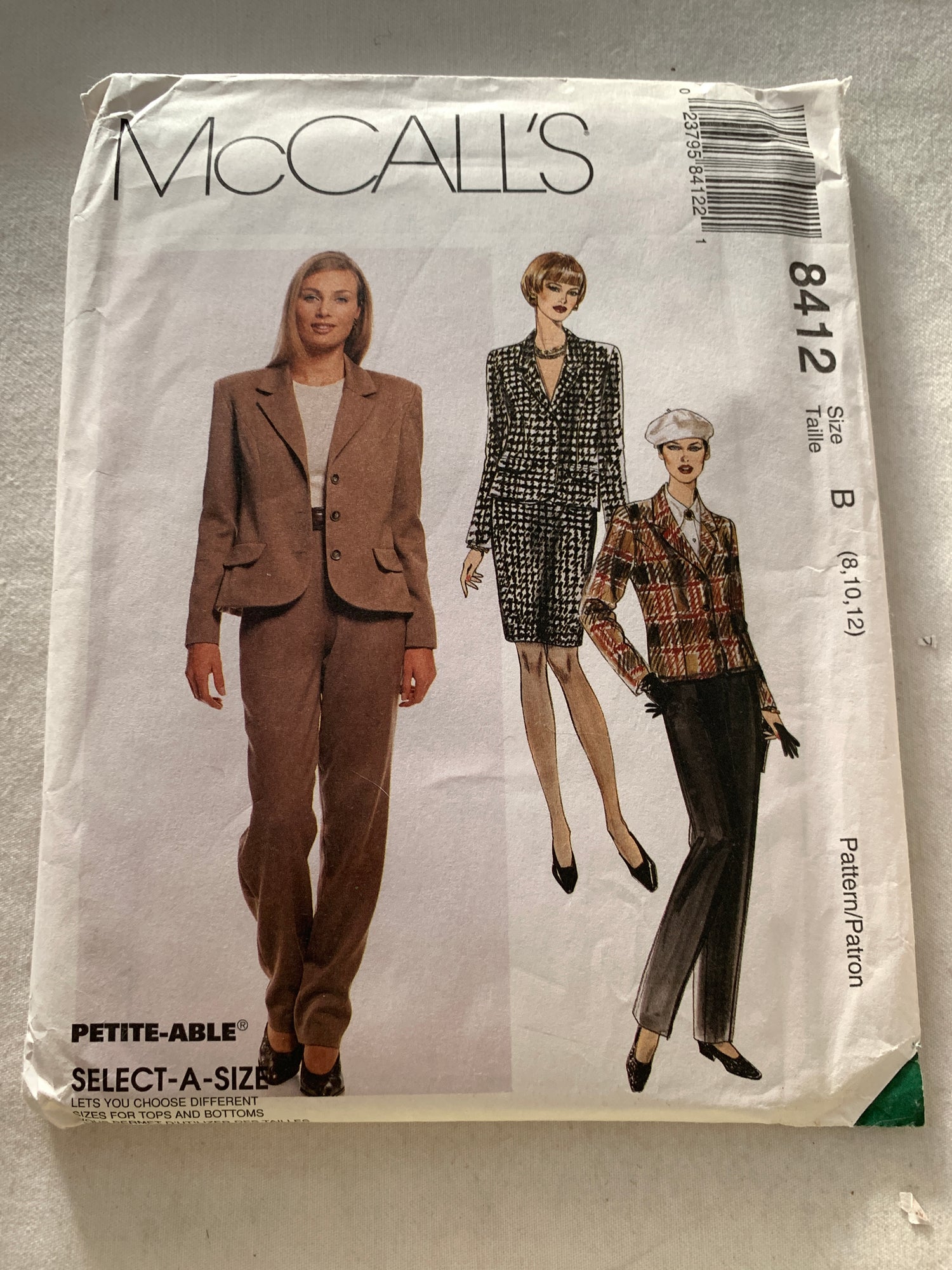 McCall's Sewing Pattern 8412 Misses' Lined Jacket, Pants, Skirt, Princess Seams, Button Front, Zipper Back, Size 8-12, Uncut, Vintage 1996